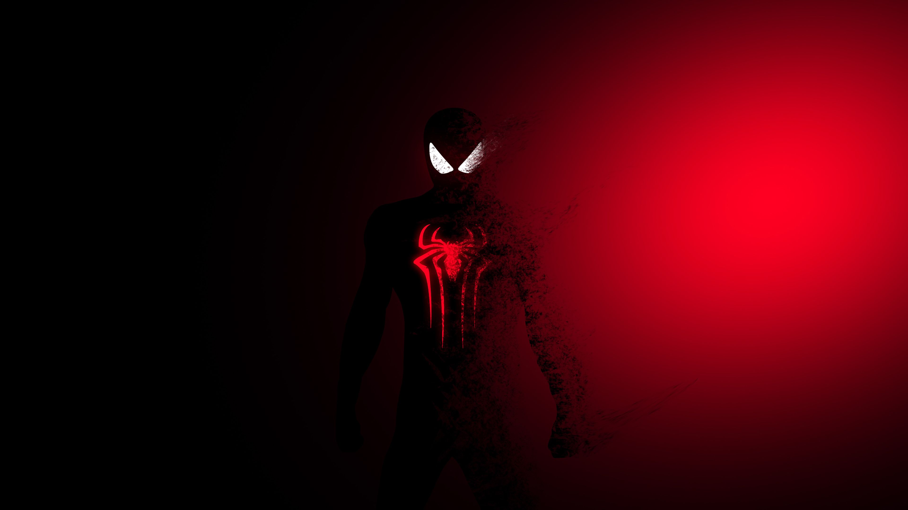 Spider Man 4K Wallpaper, Dark, Red, Minimal, Graphics CGI
