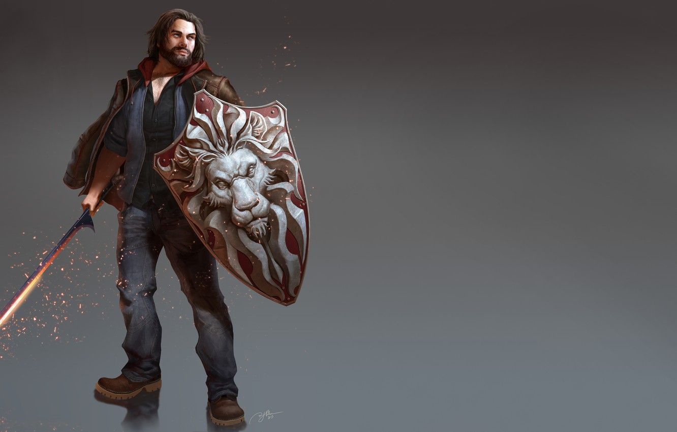 Wallpaper pose, figure, sword, fantasy, art, sparks, male, sword, beard, fantasy, shield, Final Fantasy, Final fantasy, art, man, fanart image for desktop, section фантастика