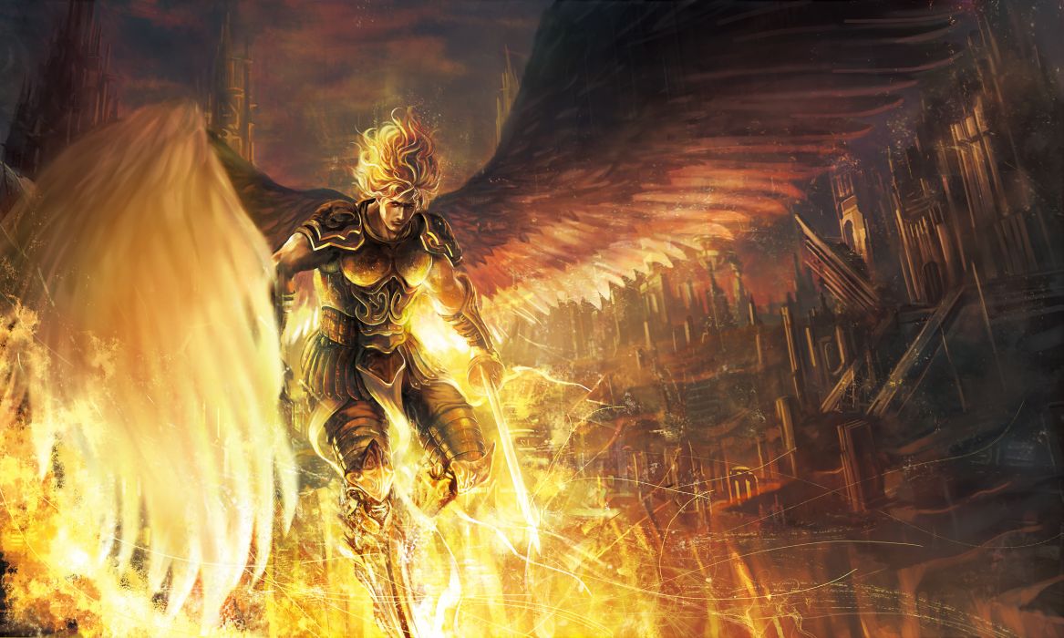 Angel Warrior Men Fantastic world Wings Armor Sword wallpaperx2126