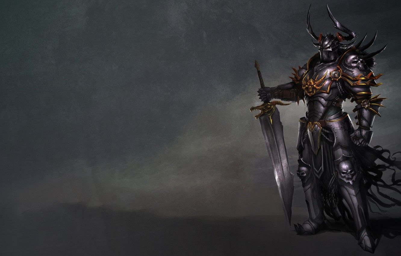 Wallpaper Fantasy, Art, Style, Warrior, Knight, Minimalism, Blade, Man, Sword, Armor, Chaos Knight, BEAT image for desktop, section фантастика