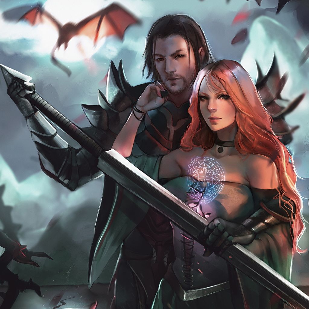 Picture Swords Redhead girl Men Warriors 2 Girls Fantasy