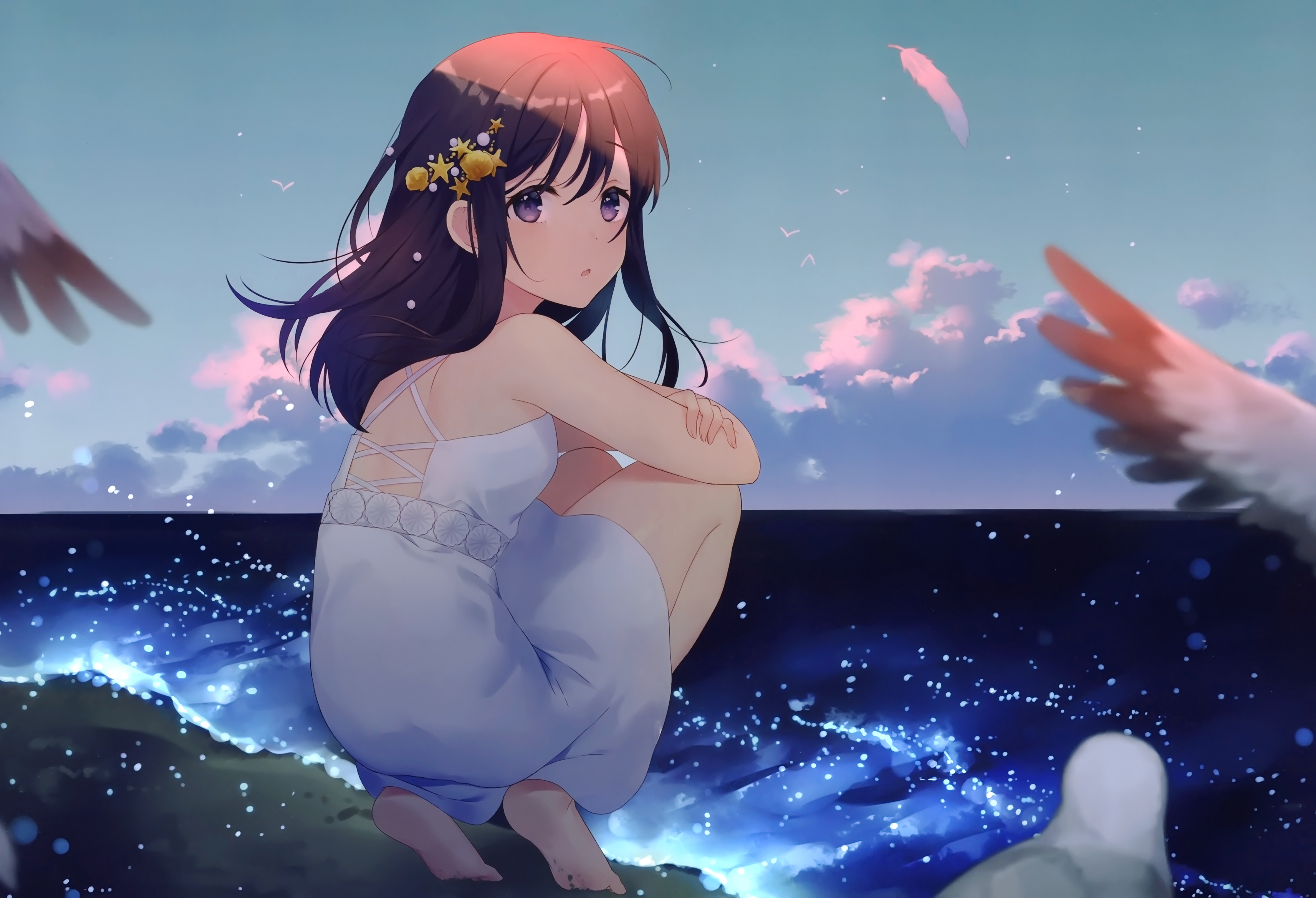 Wallpaper / anime girls, summer dress, beach, sea, anime