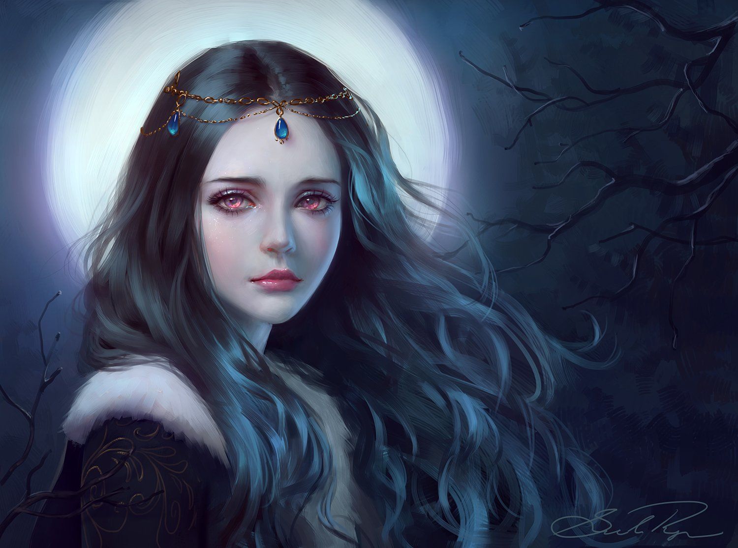 Free download Moonlight tree girl fantasy face red eyes princess long [1500x1115] for your Desktop, Mobile & Tablet. Explore Long Hair Wallpaper. Long Hair Wallpaper, Hair Stylist Wallpaper, Wallpaper Hair Luxury