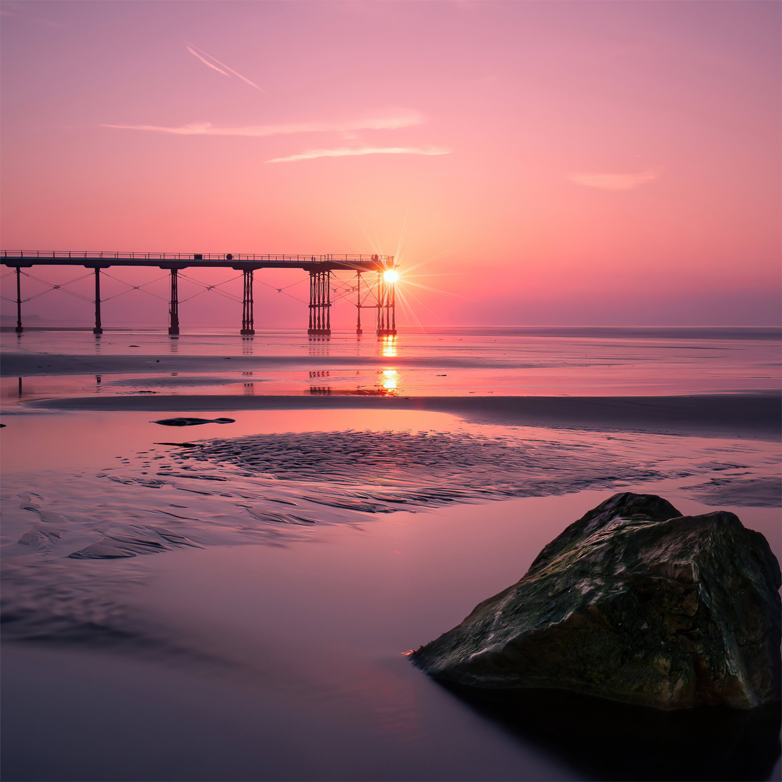 pier beach sunset 4k iPad Wallpaper Free Download