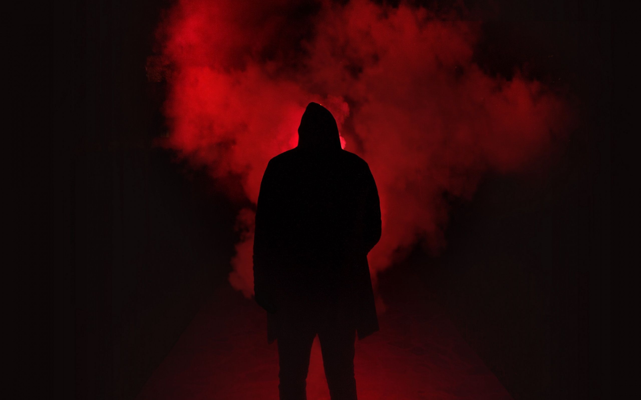 Wallpaper 4k smoke, hood, silhouette, dark, red, black 4k Hood, Silhouette, Smoke