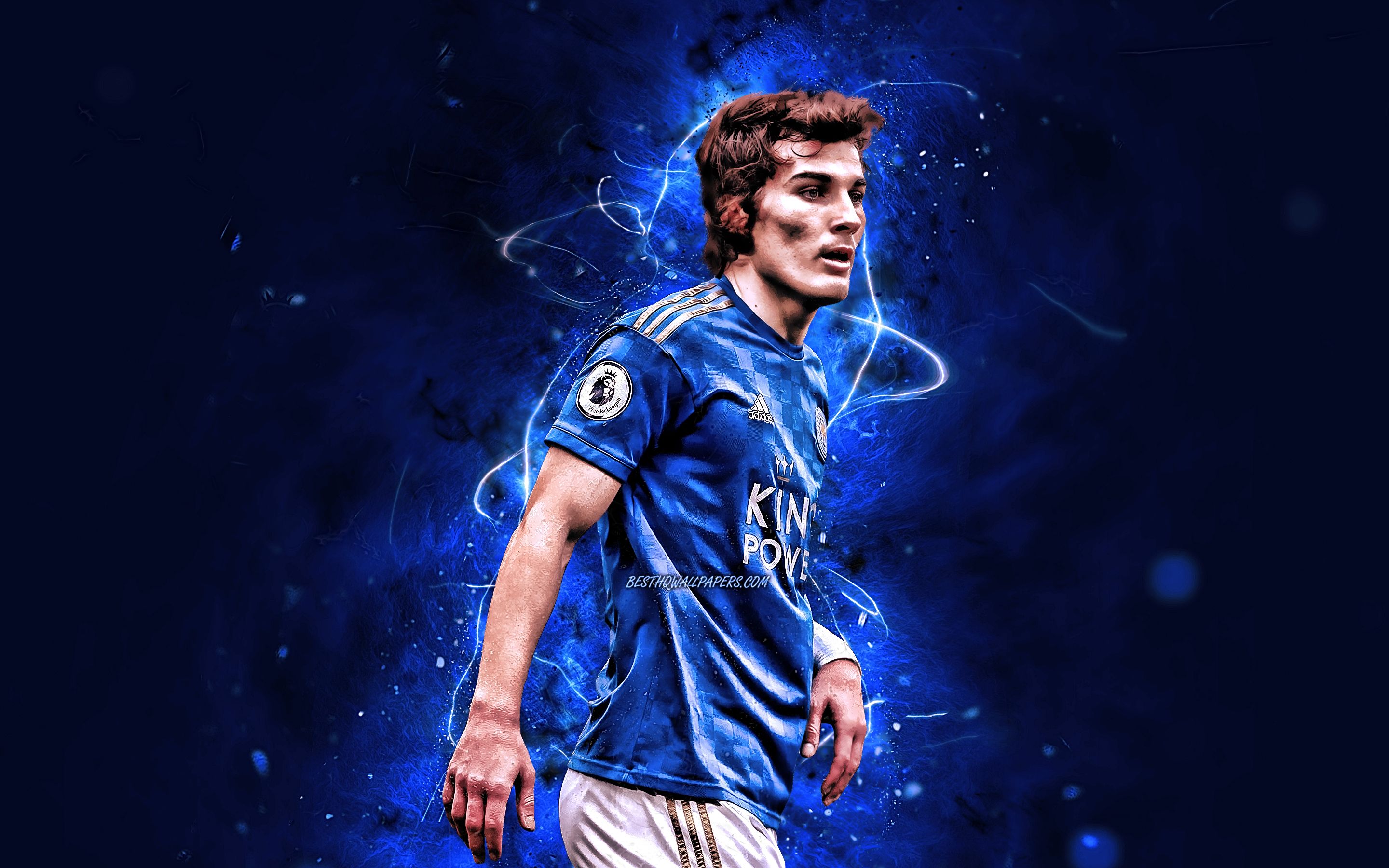 Download wallpaper Caglar Soyuncu, 2019, turkish footballers, Leicester City FC, soccer, Premier League, Soyuncu, neon lights, England for desktop with resolution 2880x1800. High Quality HD picture wallpaper