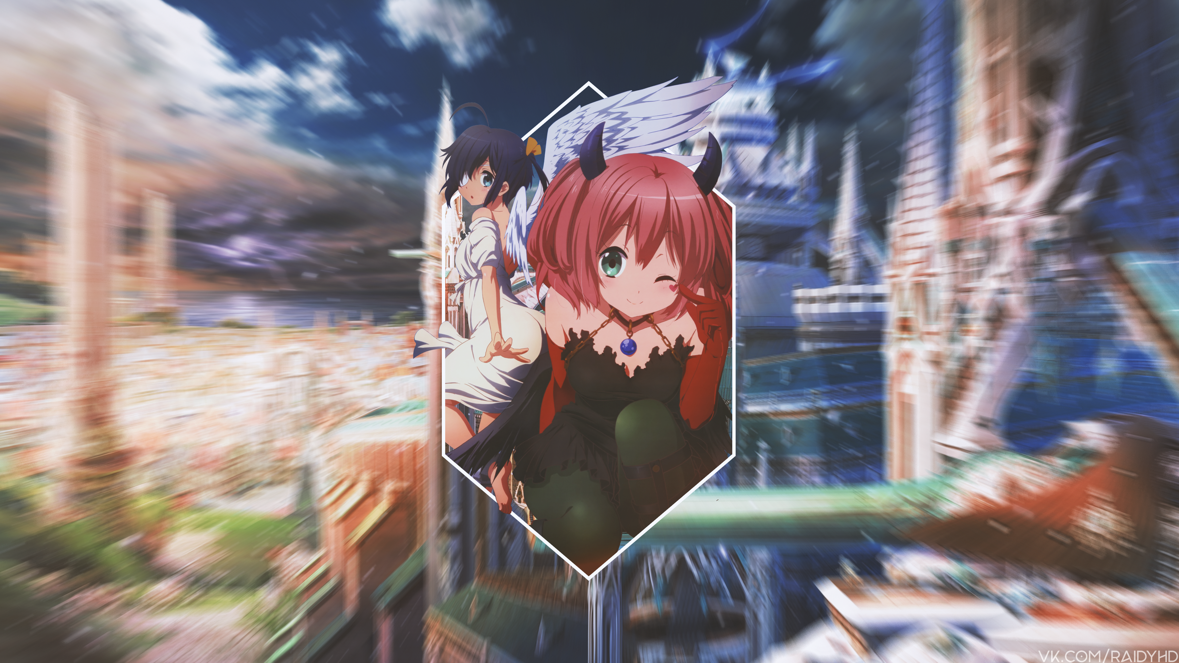 Wallpaper, anime girls, picture in picture, Takanashi Rikka, Shichimiya Satone 3840x2160