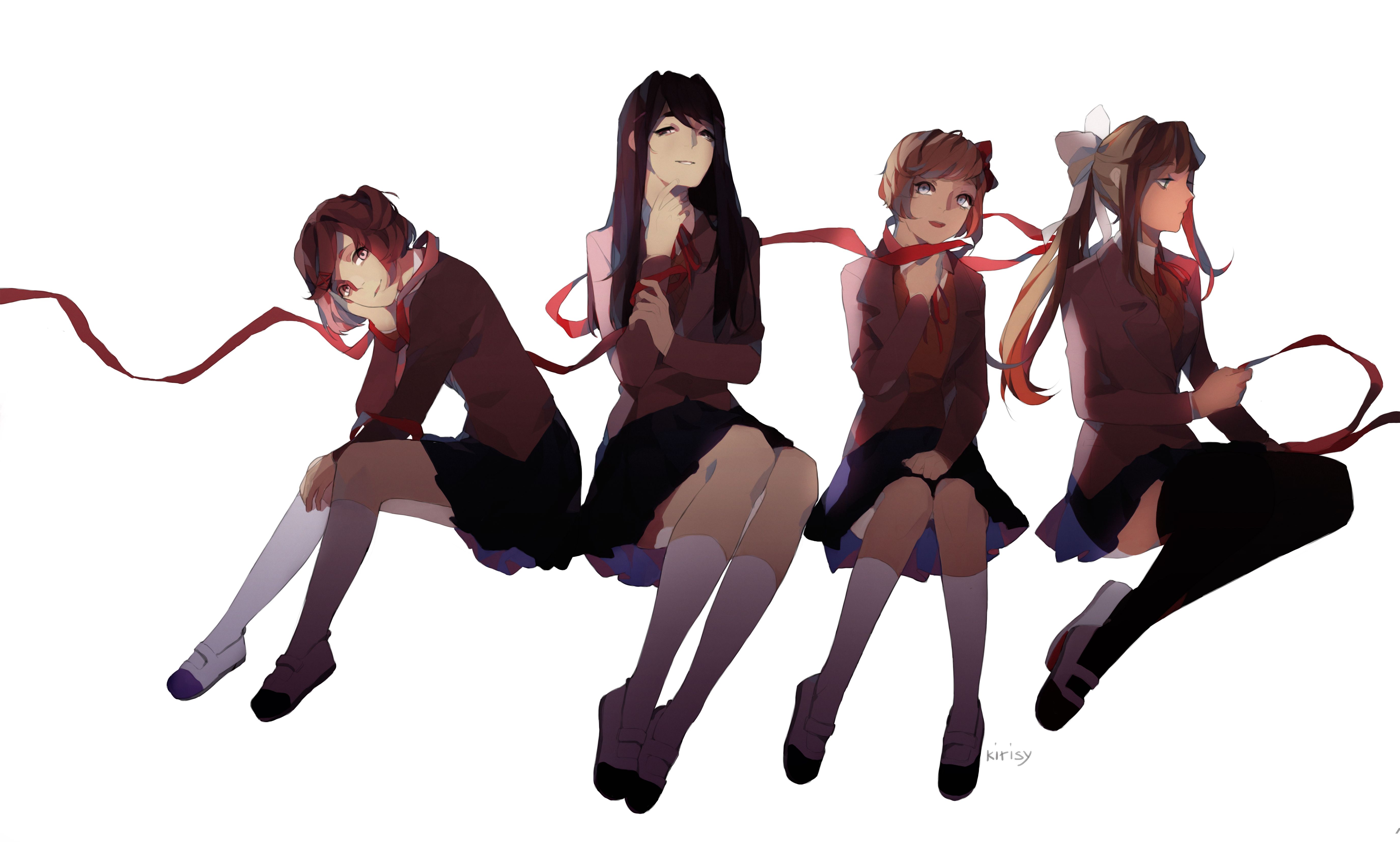 Wallpaper, Doki Doki Literature Club, anime girls, visual novel, Monika Doki Doki Literature Club, Yuri Doki Doki Literature Club, Sayori Doki Doki Literature Club, Natsuki Doki Doki Literature Club, simple background