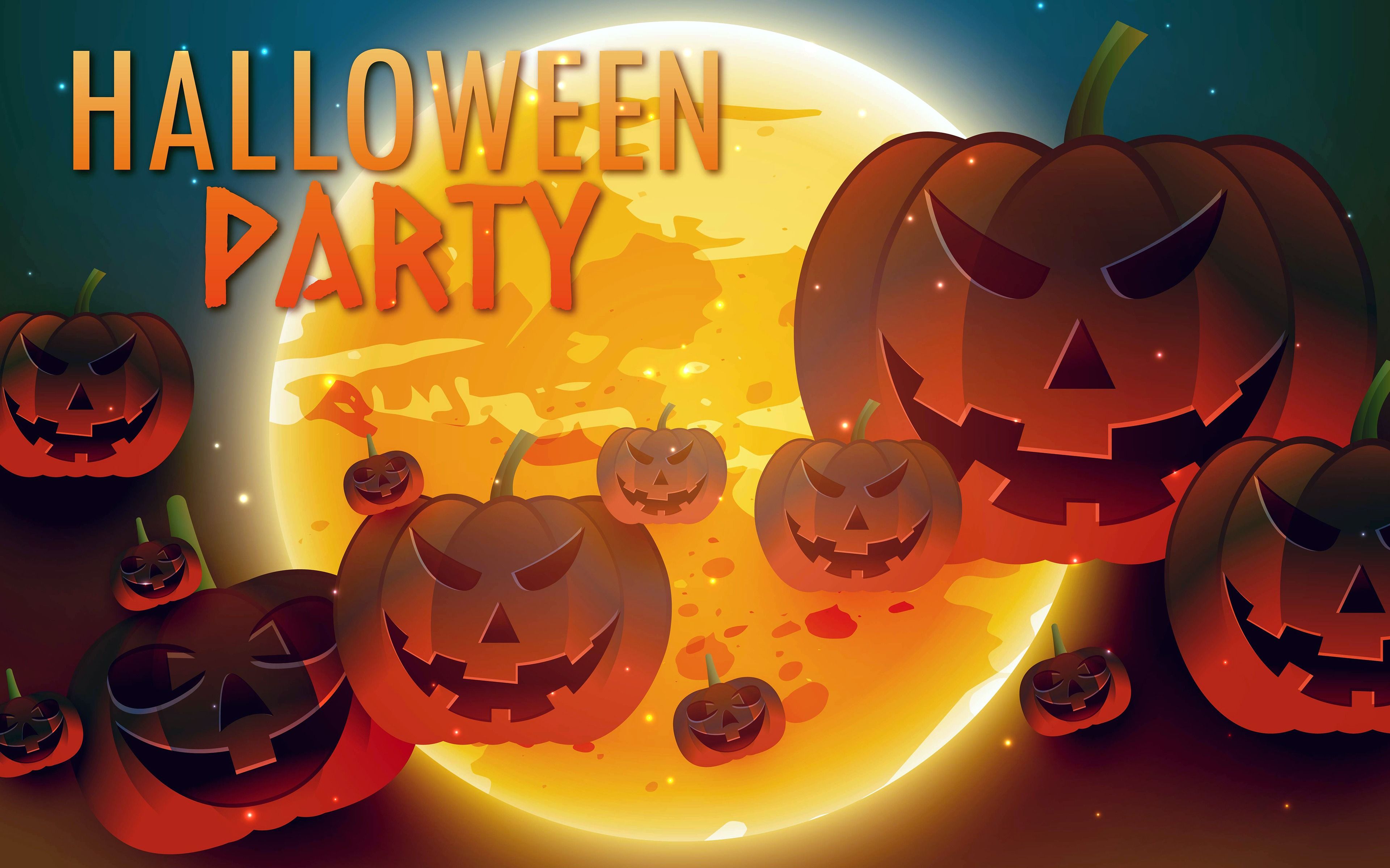 Download wallpaper Happy Halloween, 4k, night, pumpkin, moon, creative, Halloween Party for desktop with resolution 3840x2400. High Quality HD picture wallpaper