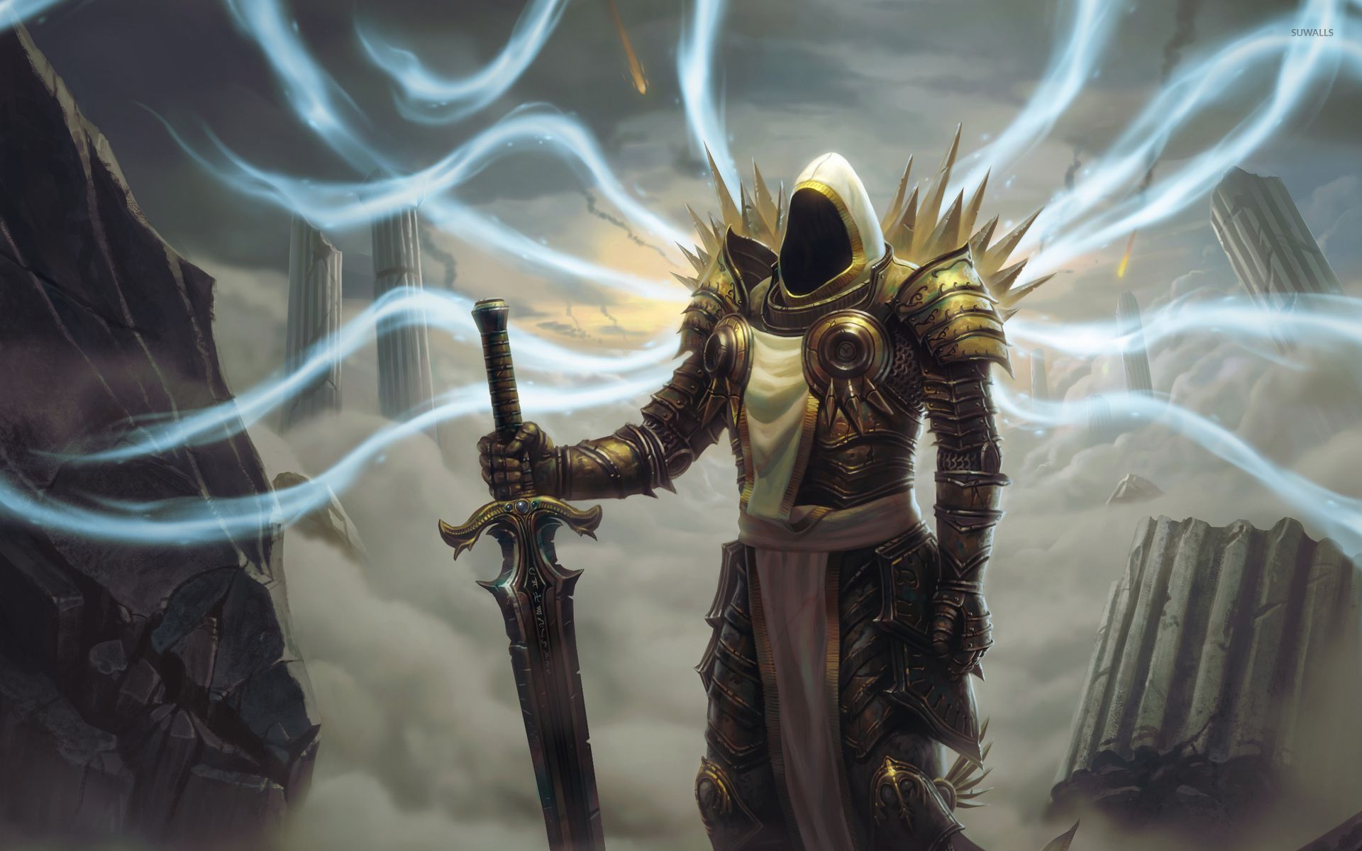 Tyrael with a golden sword wallpaper wallpaper