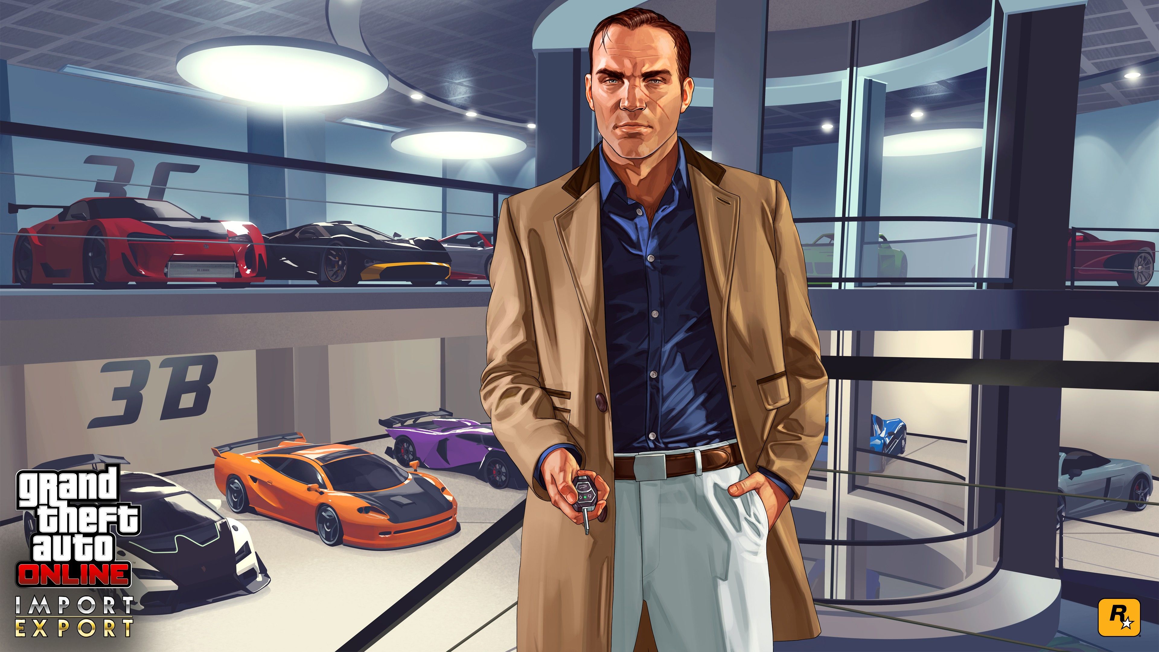 Wallpaper, car, vehicle, Grand Theft Auto V, DLC, Grand Theft Auto Online, Rockstar Games, garages, clothing, screenshot 3840x2160