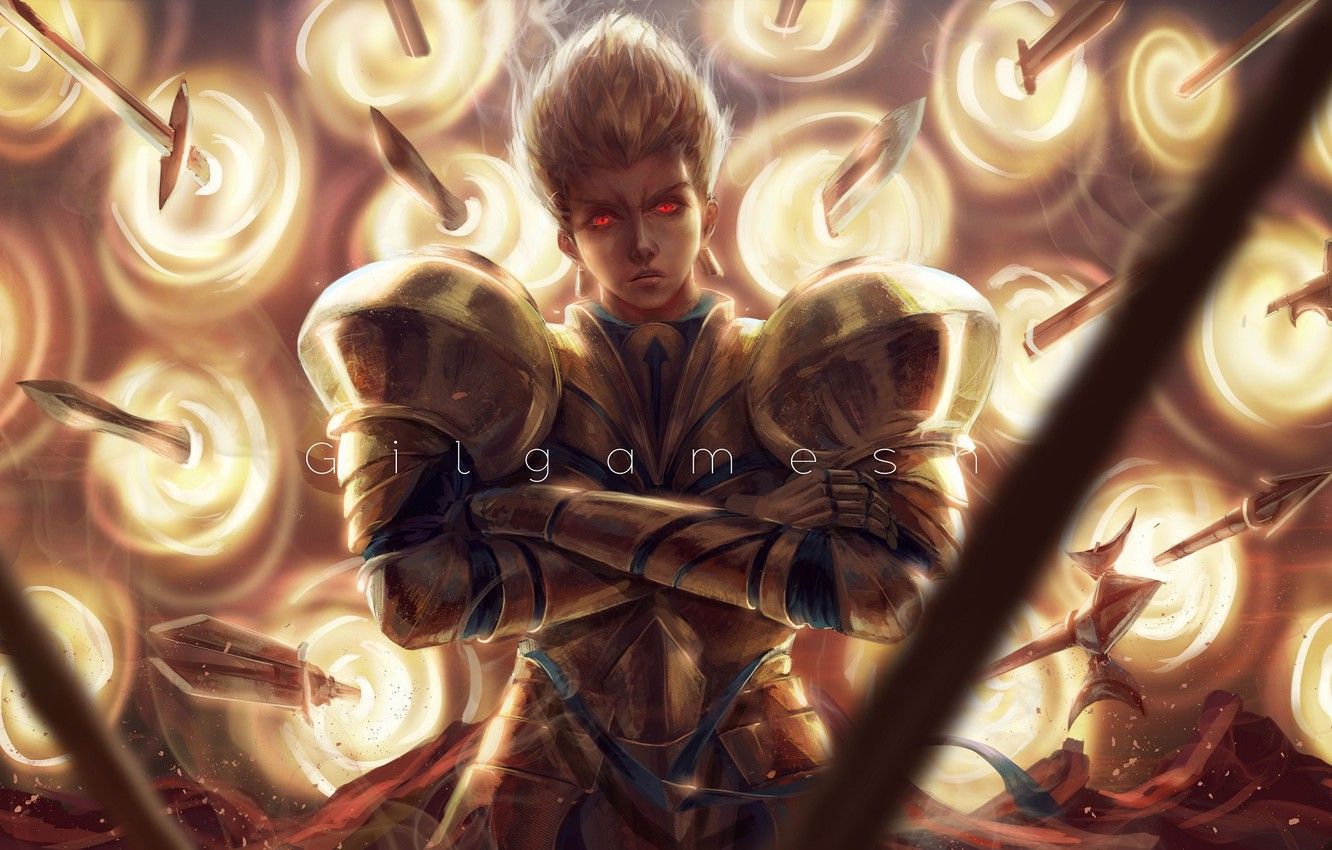 Wallpaper guy, swords, Gilgamesh, Golden armor, Fate / Stay Night, Fate / Zero image for desktop, section сёнэн