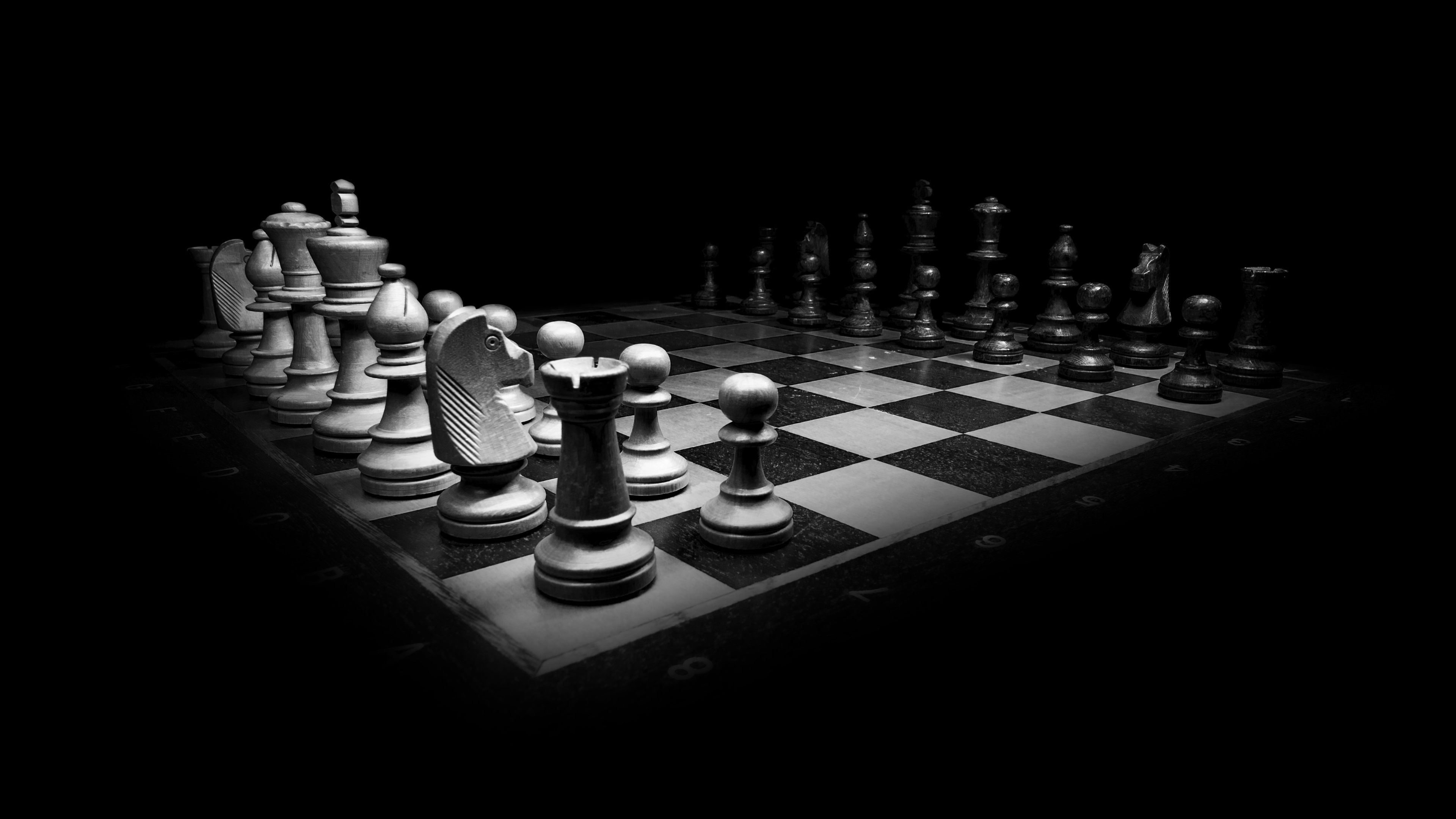 chess pieces on a board in a dark room, quiet place 4k HD Wallpaper