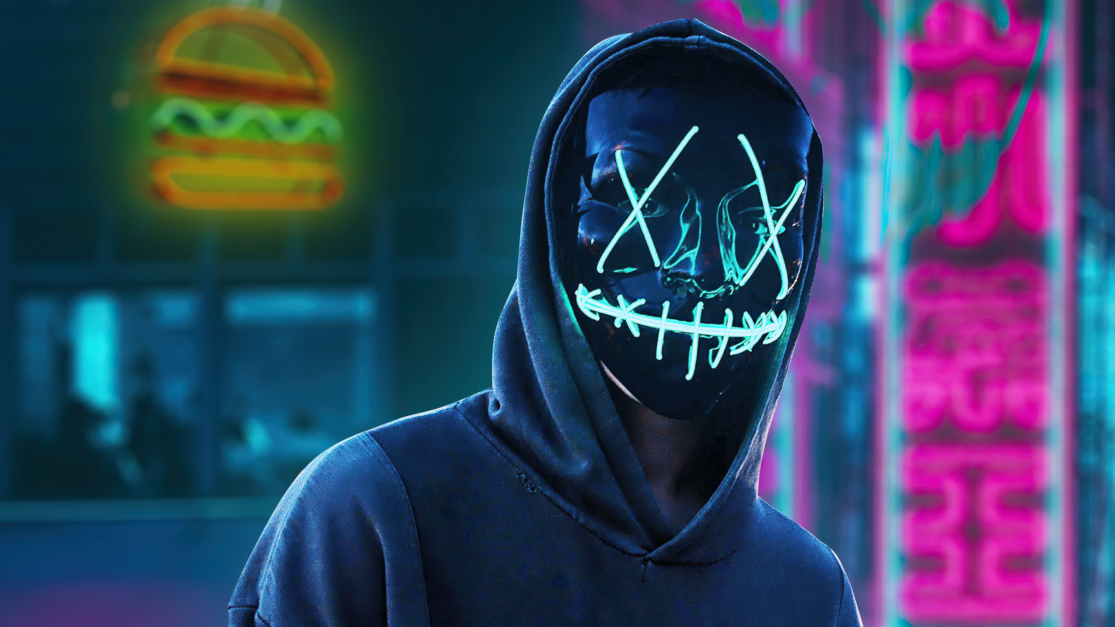 Black Mask Hoodie Boy In City 4k 720P HD 4k Wallpaper, Image, Background, Photo and Picture