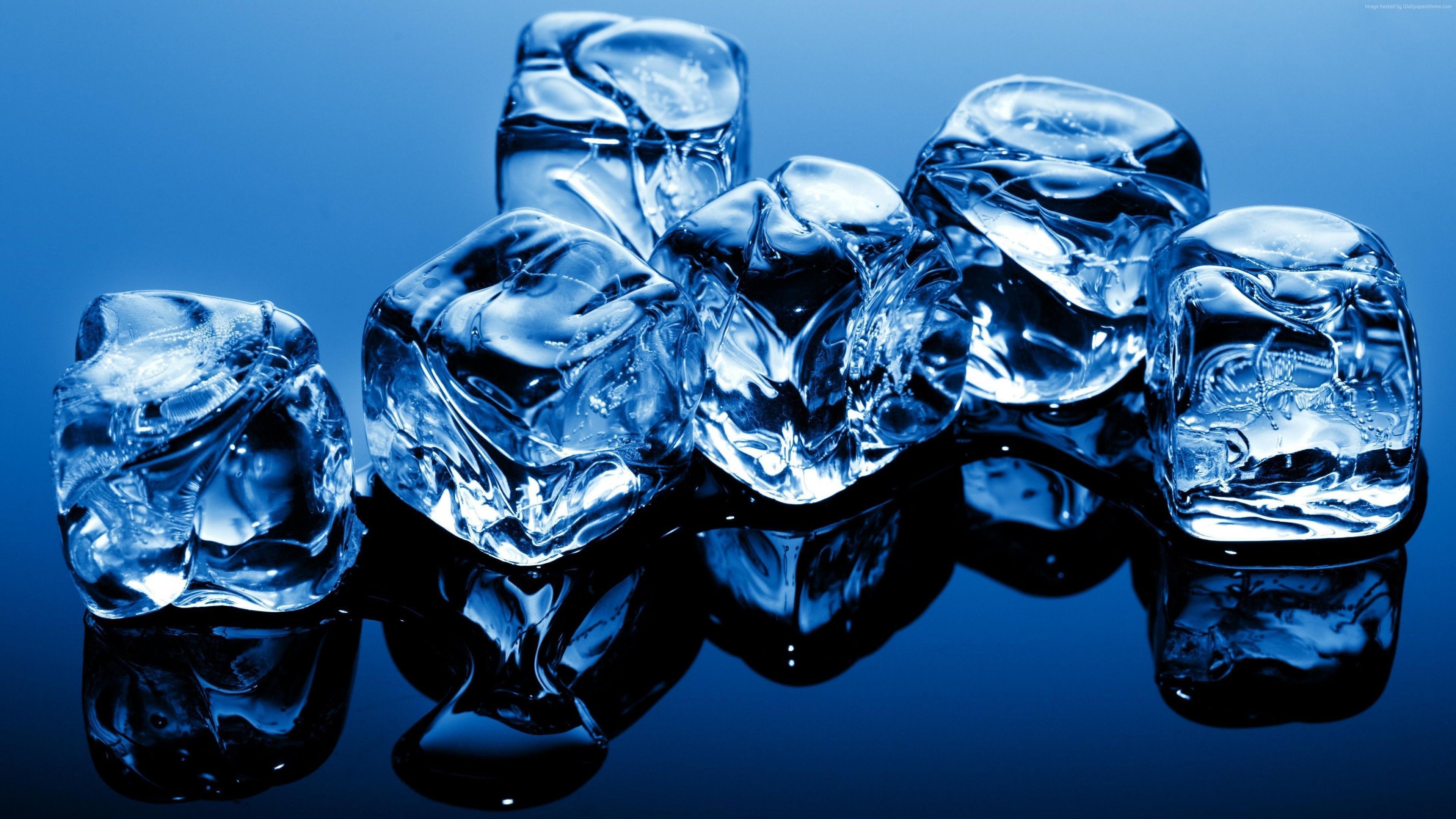 Wallpaper, water, blue, glass, crystal, ice cubes, melting, jewellery, macro photography 3840x2160