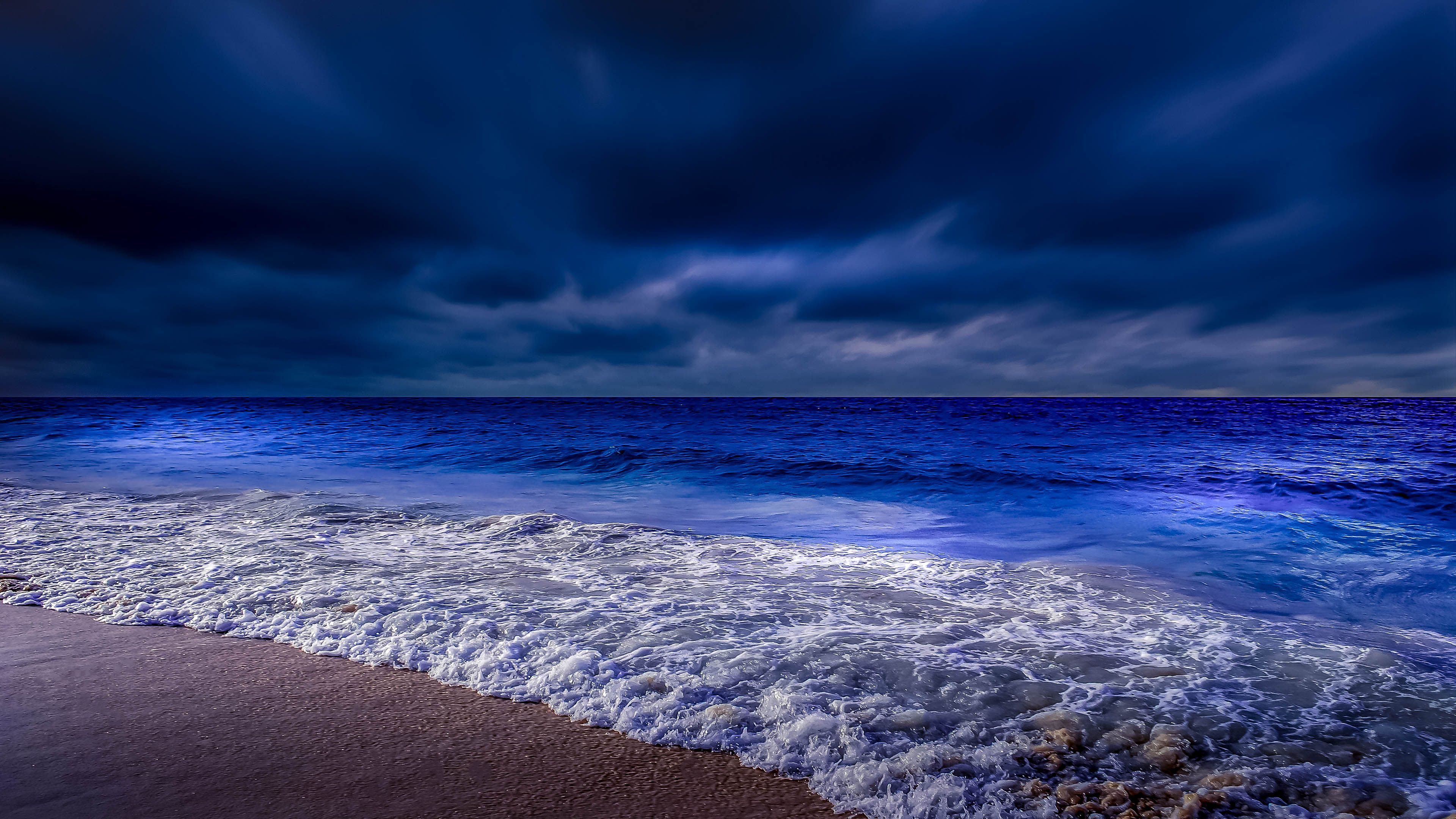 Sea Shore Waves At Night Time 4k, HD Nature, 4k Wallpaper, Image, Background, Photo and Picture