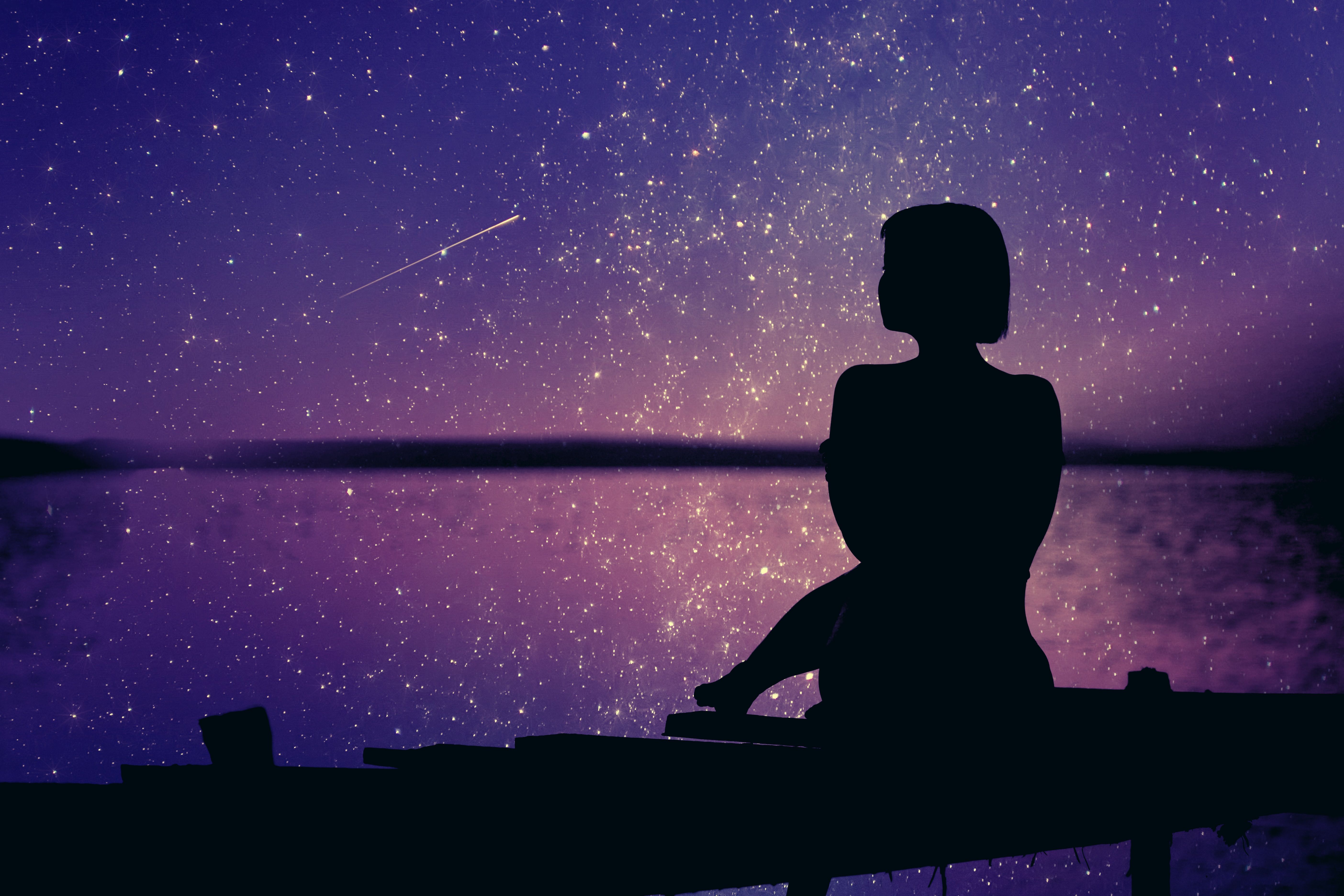 Woman Silhouette Background Sunset Stars 4k 5k Laptop Full HD 1080P HD 4k Wallpaper, Image, Background, Photo and Picture