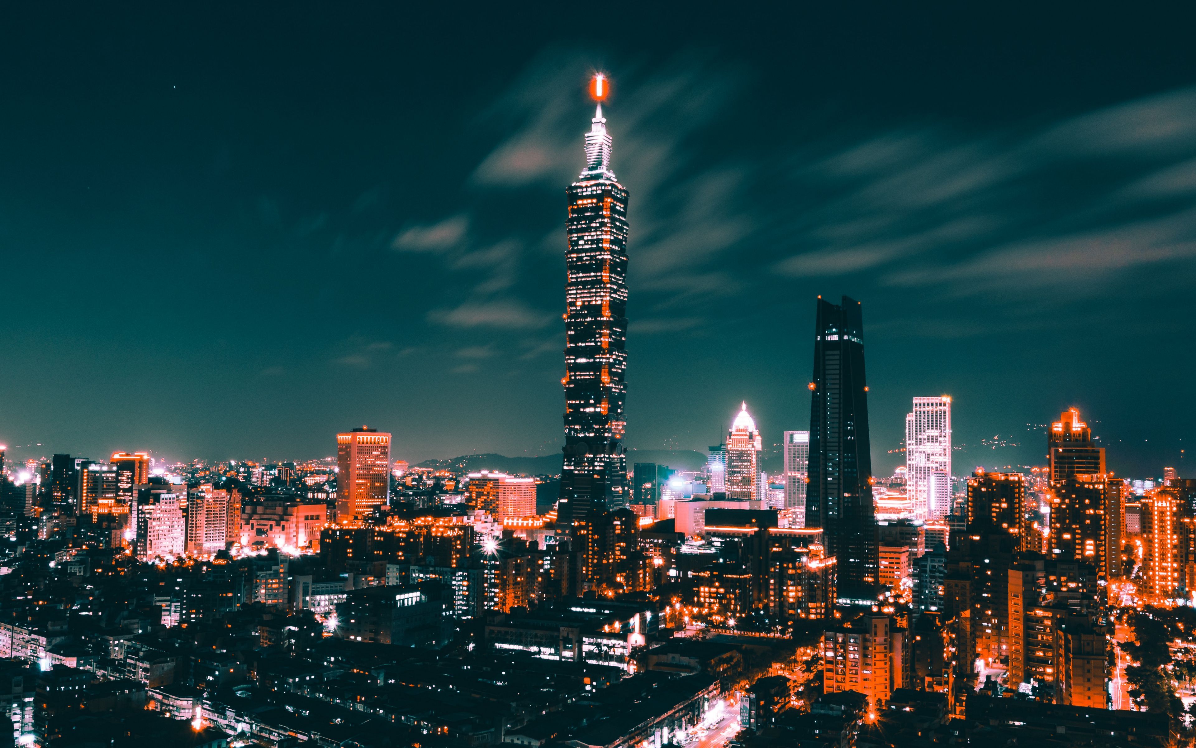 Download wallpaper 3840x2400 night city, city lights, skyscrapers, top view, taiwan 4k ultra HD 16:10 HD background