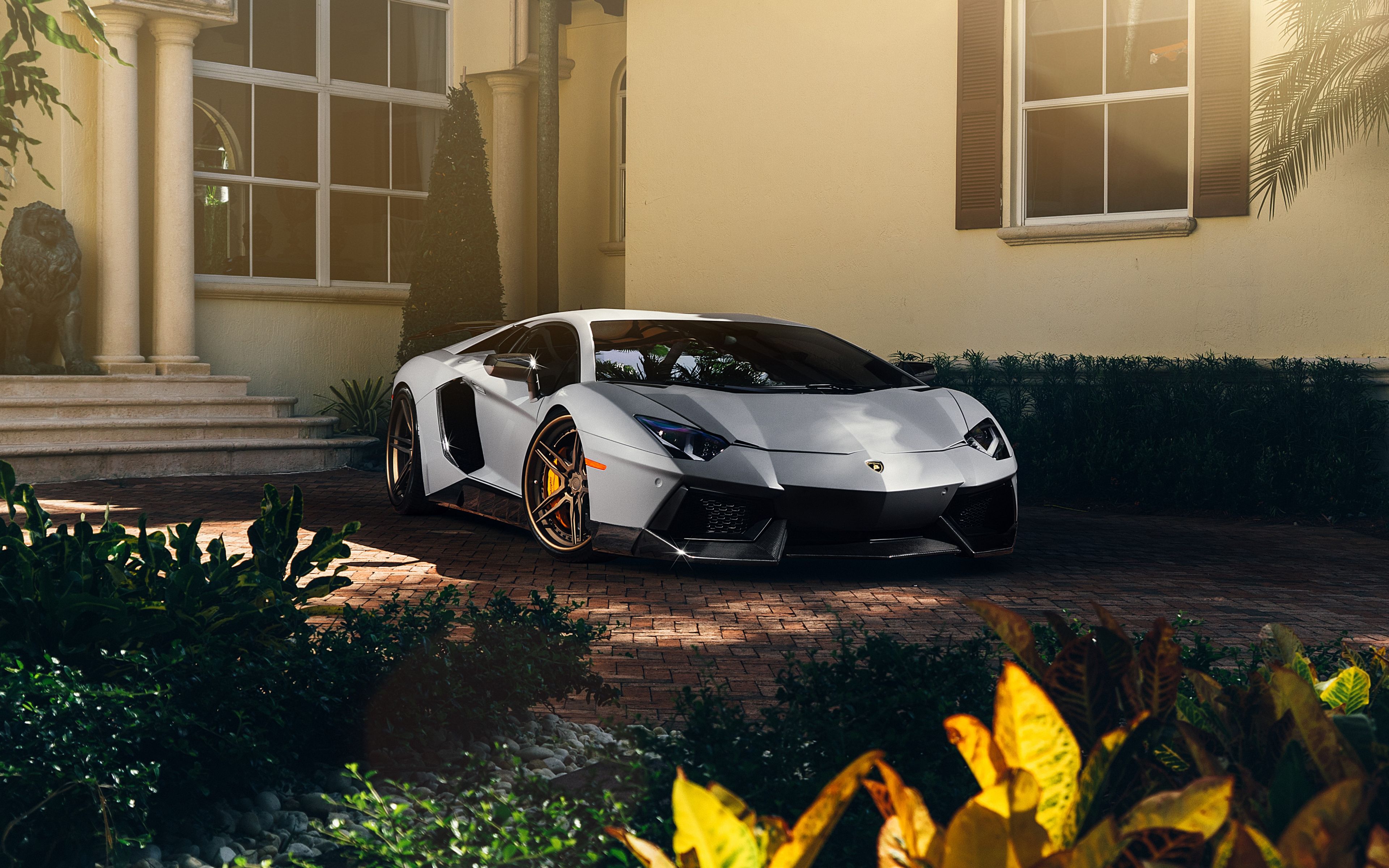 Download Parked, Lamborghini Aventador, white, sports car wallpaper, 3840x 4K Ultra HD 16: Widescreen