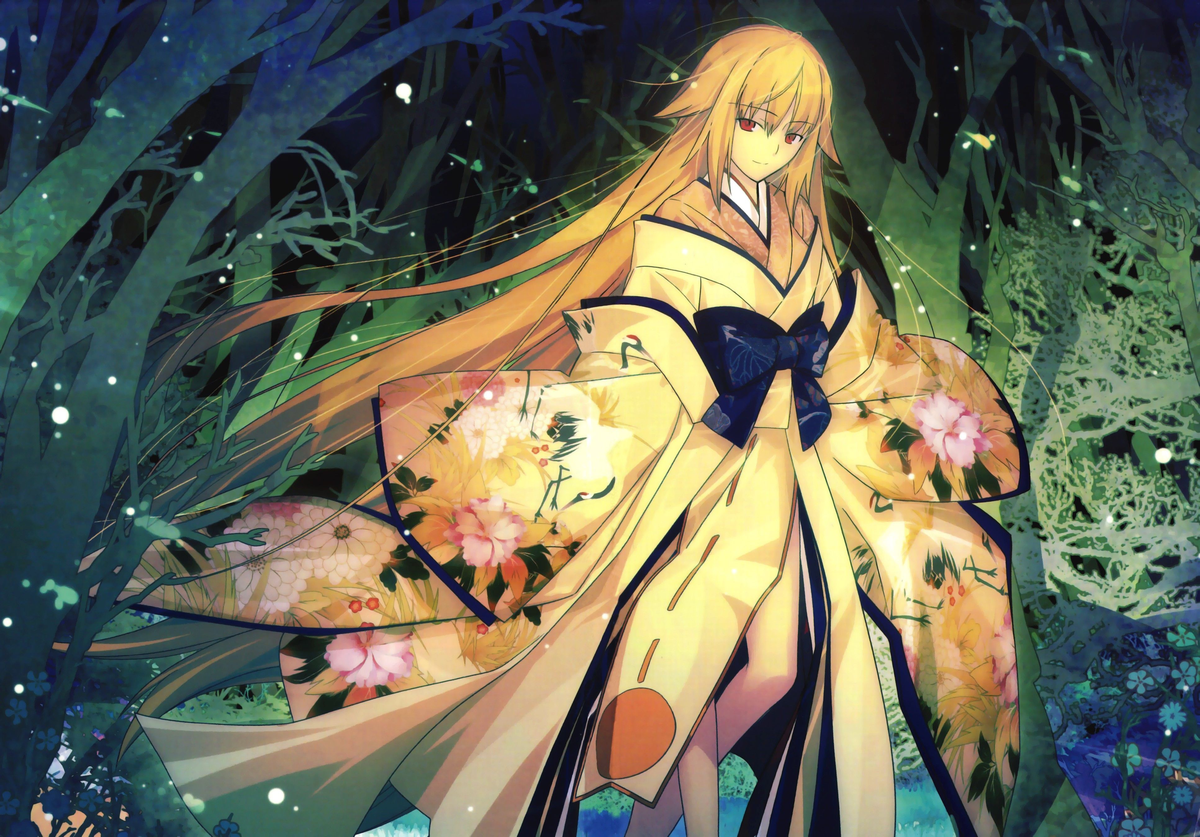 Anime, Girl, Blonde, Kimono, 4K wallpaper. Mocah HD Wallpaper