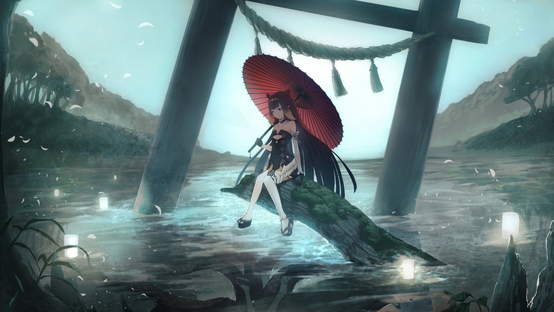 Alone, anime girl with umbrella, original wallpaper, HD image, picture, background, 3bafe5
