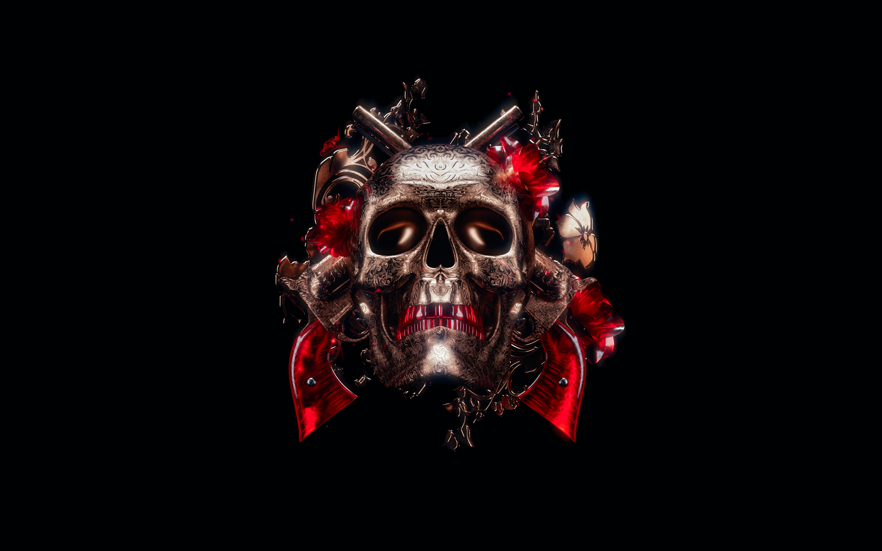 Skull 4K Wallpaper, 3D, Black background, Graphics CGI