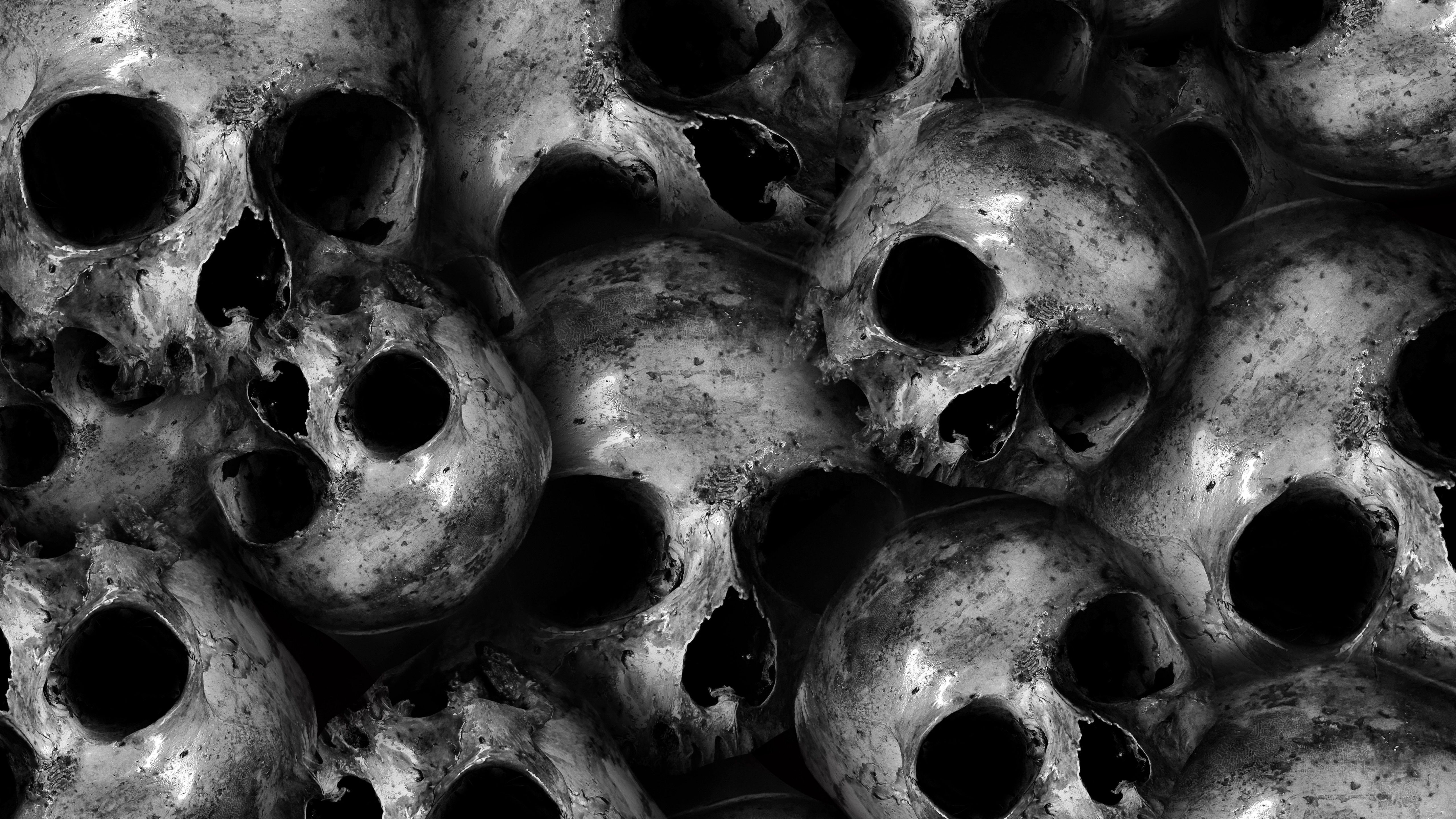 Skulls 4K Wallpaper, Scary, Monochrome, 5K, Black Dark