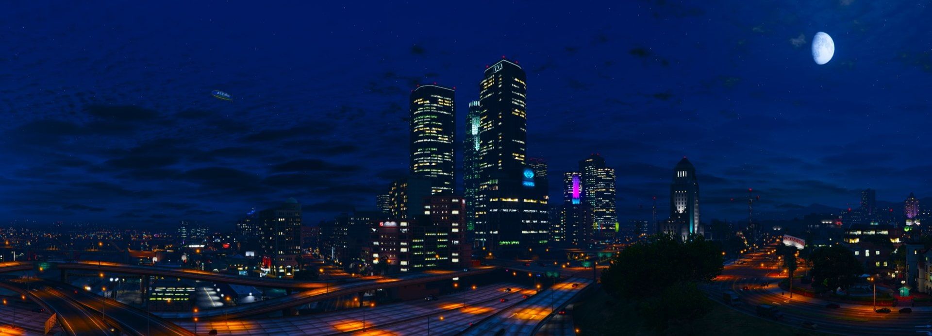 Grand Theft Auto Grand Theft Auto V #City Los Santos #Moon #Night #Sky #Skyscraper P #wallpaper #hd. HD wallpaper, HD wallpaper for mobile, Grand theft auto