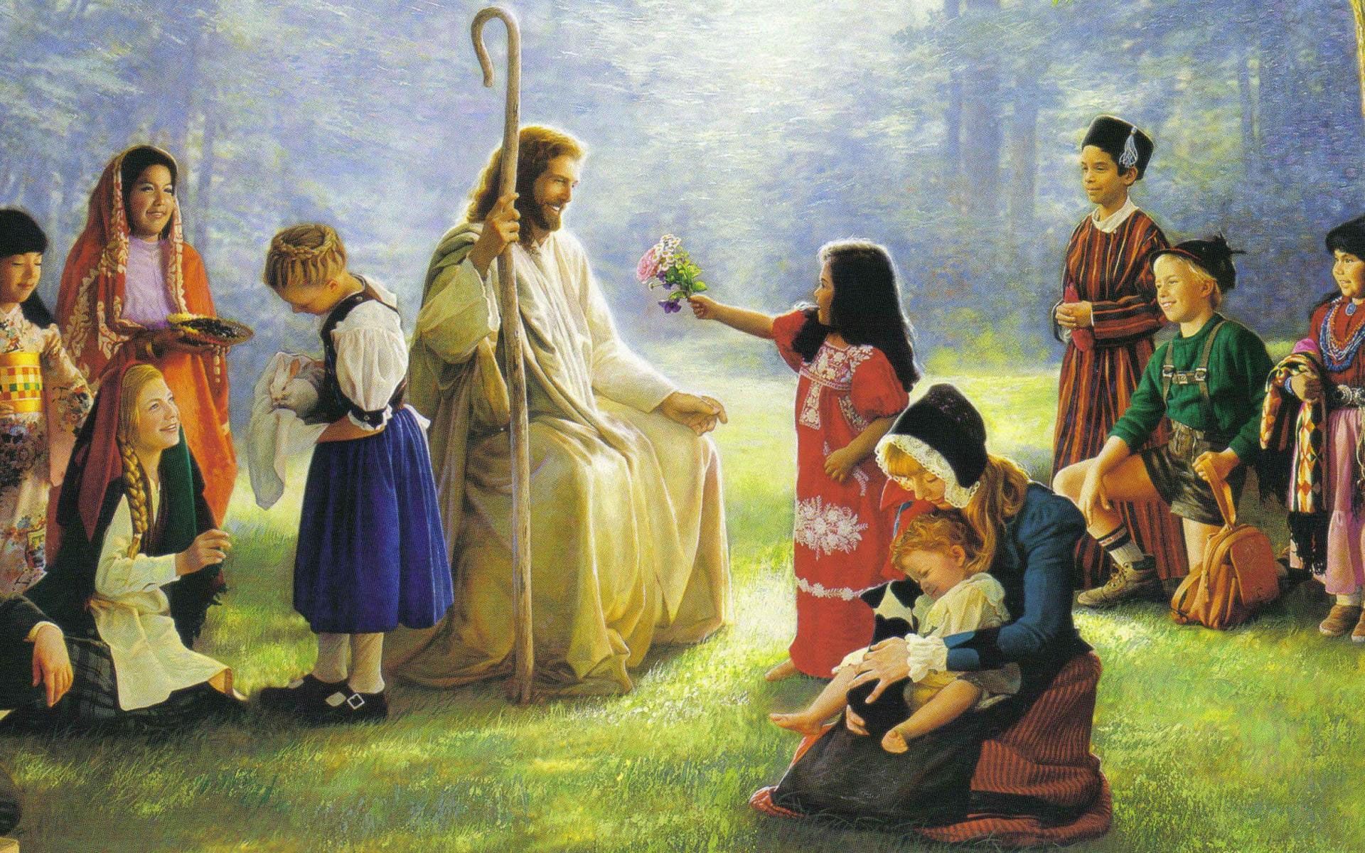 After Jesus Loves Me, Jesus Loves the Little Children is one of the first songs children learn in Sunday School. Th. Jesus image, Jesus wallpaper, Jesus wall art