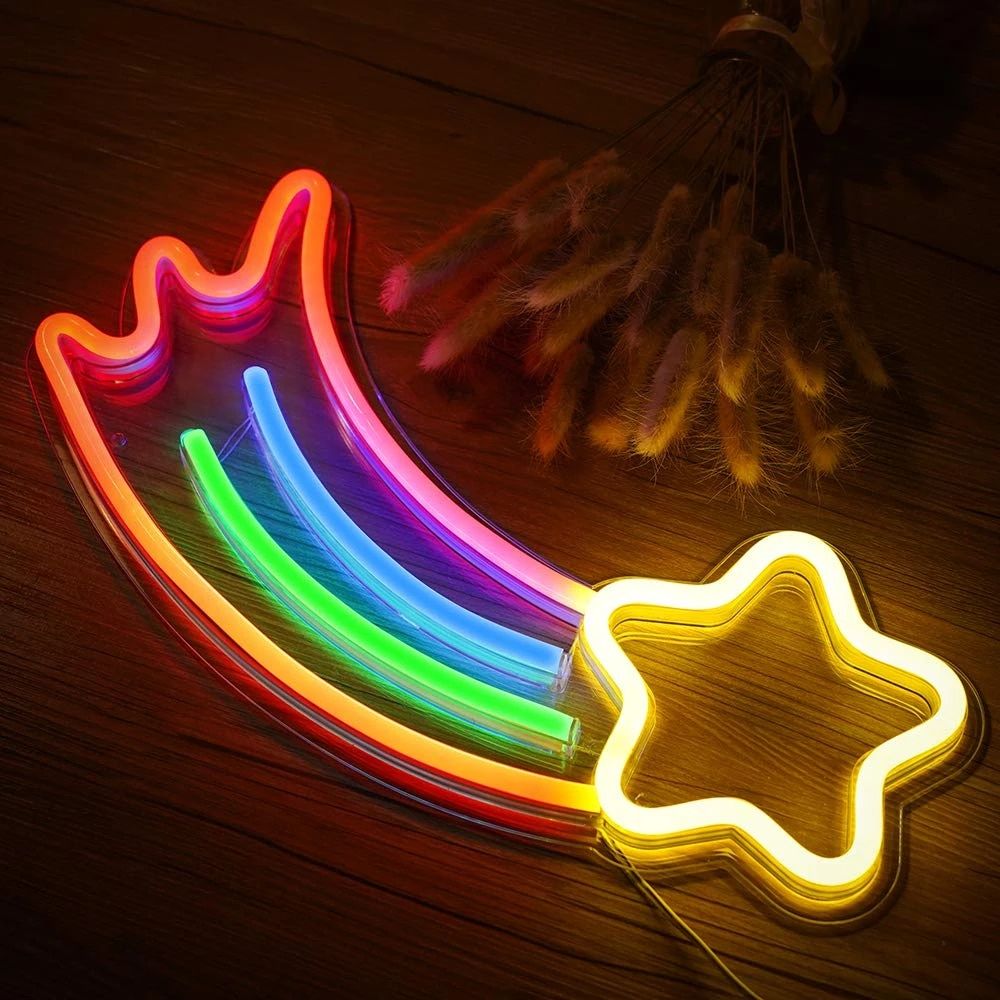 Meteor Neon Sign Colorful LED Wall Lamp Gaming Room Decorative Backlights Kawaii Girls Bedroom Wallpaper Cool Ins Style Poster. Neon Bulbs & Tubes