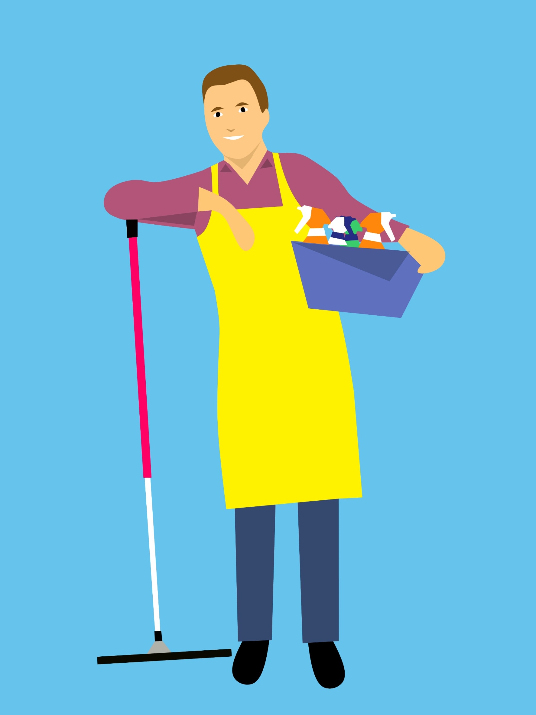 Free of bucket, cartoon character, chores