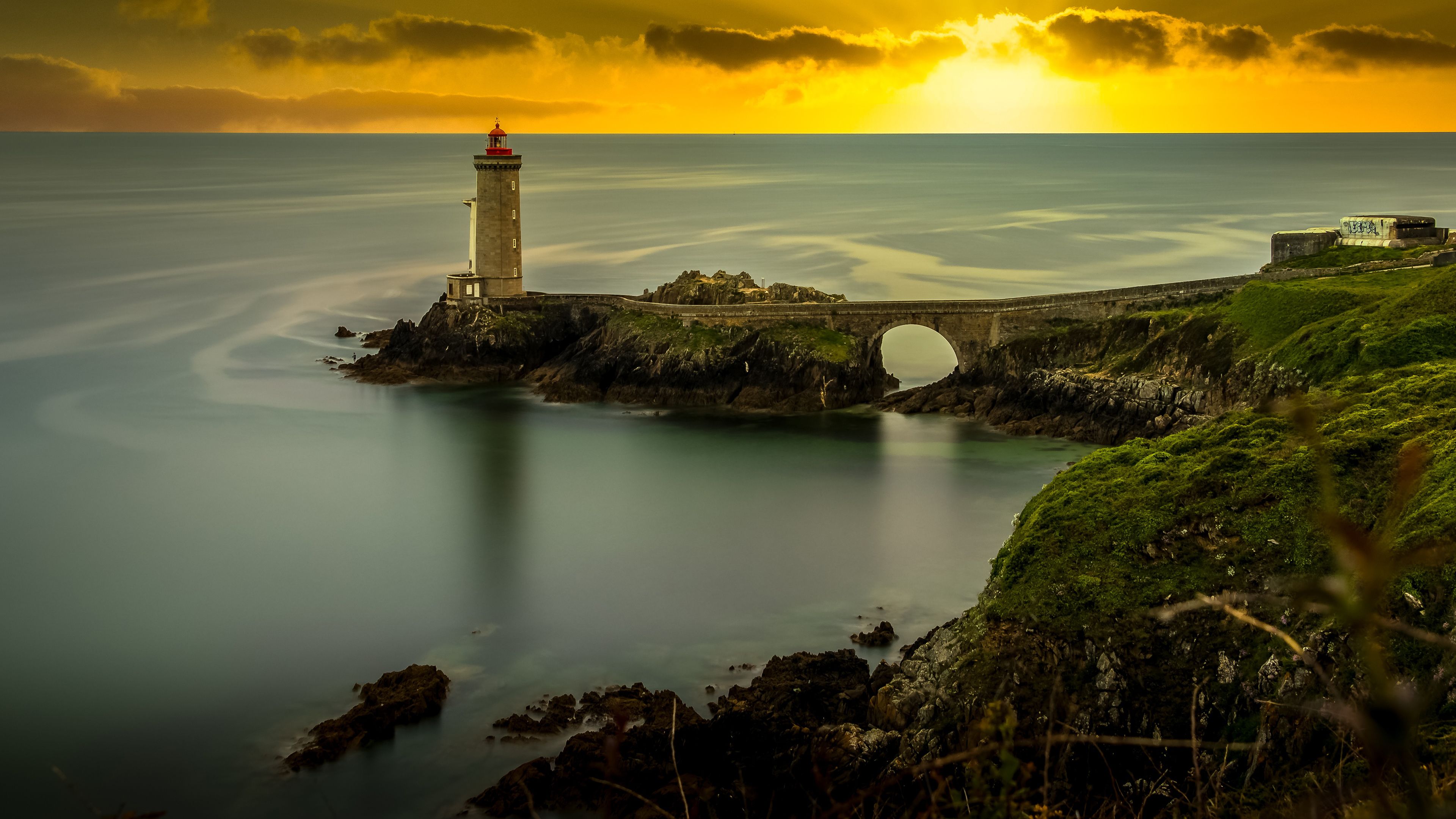 Lighthouse Clouds 4K HD Wallpaper