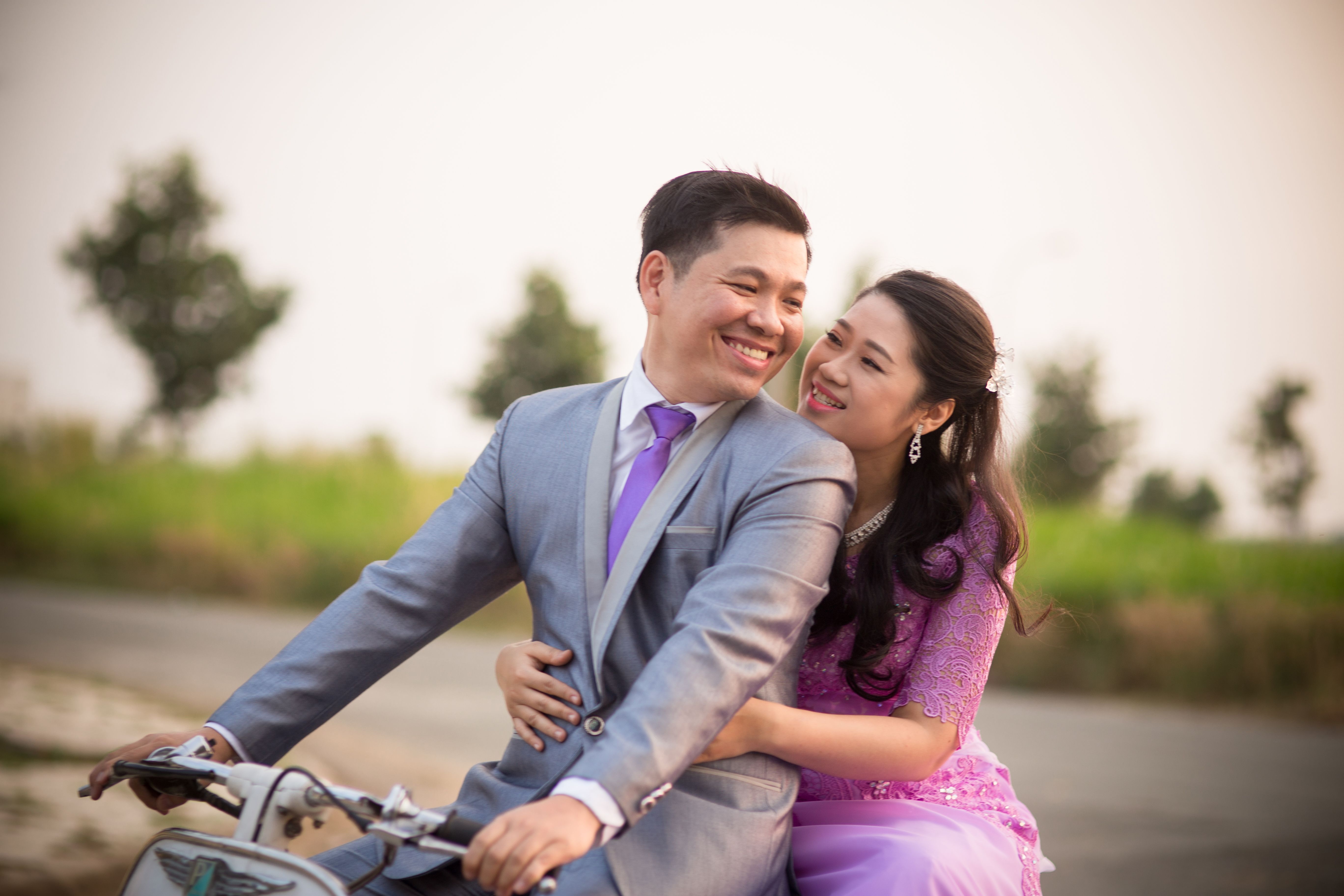 Photo Shoot Of A Wedding Couple Riding A Motorcycle Bike · Free