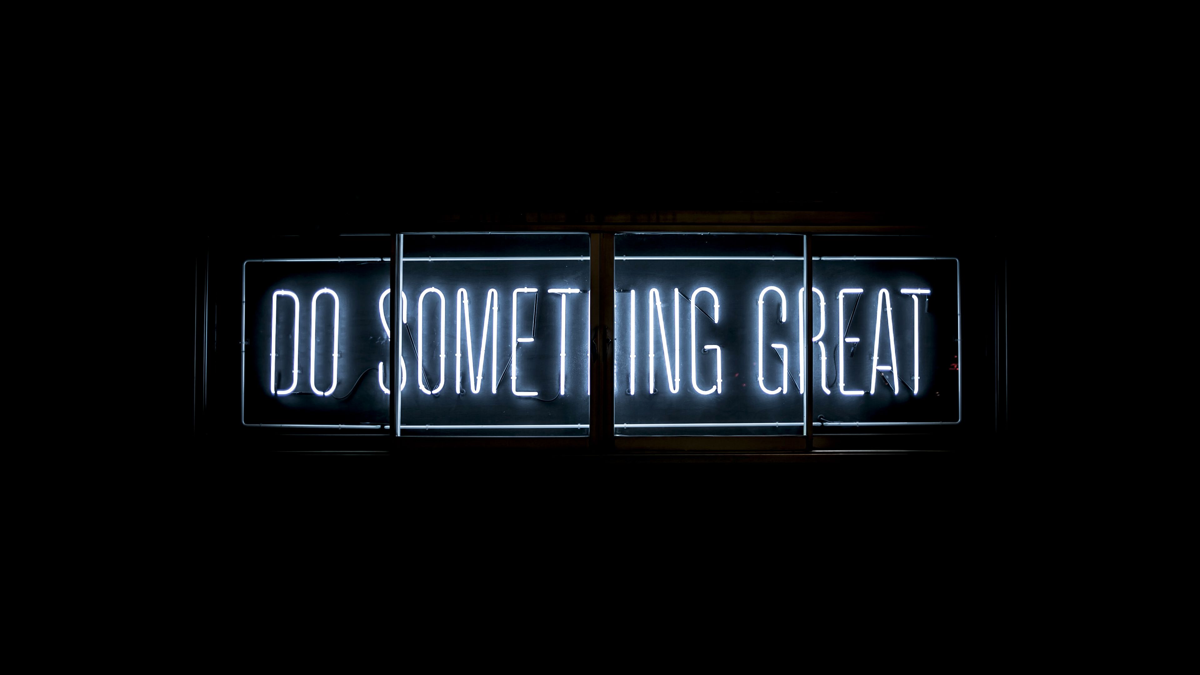 Do Something Great 4K Wallpaper, Neon Glow, Inspirational Quotes, Black Background, Black Dark