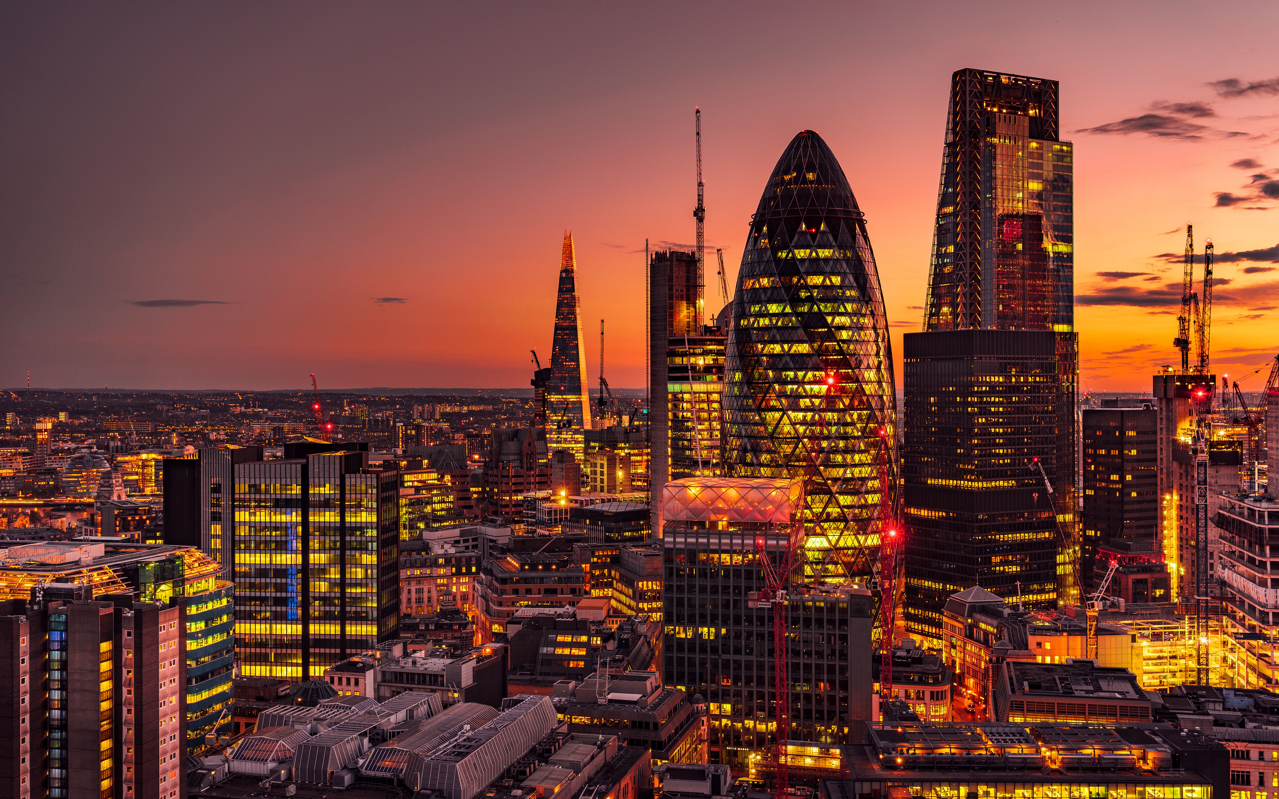 Cityscape Wallpaper 4K, City lights, Sunset, Dawn, Skyscrapers, London, World