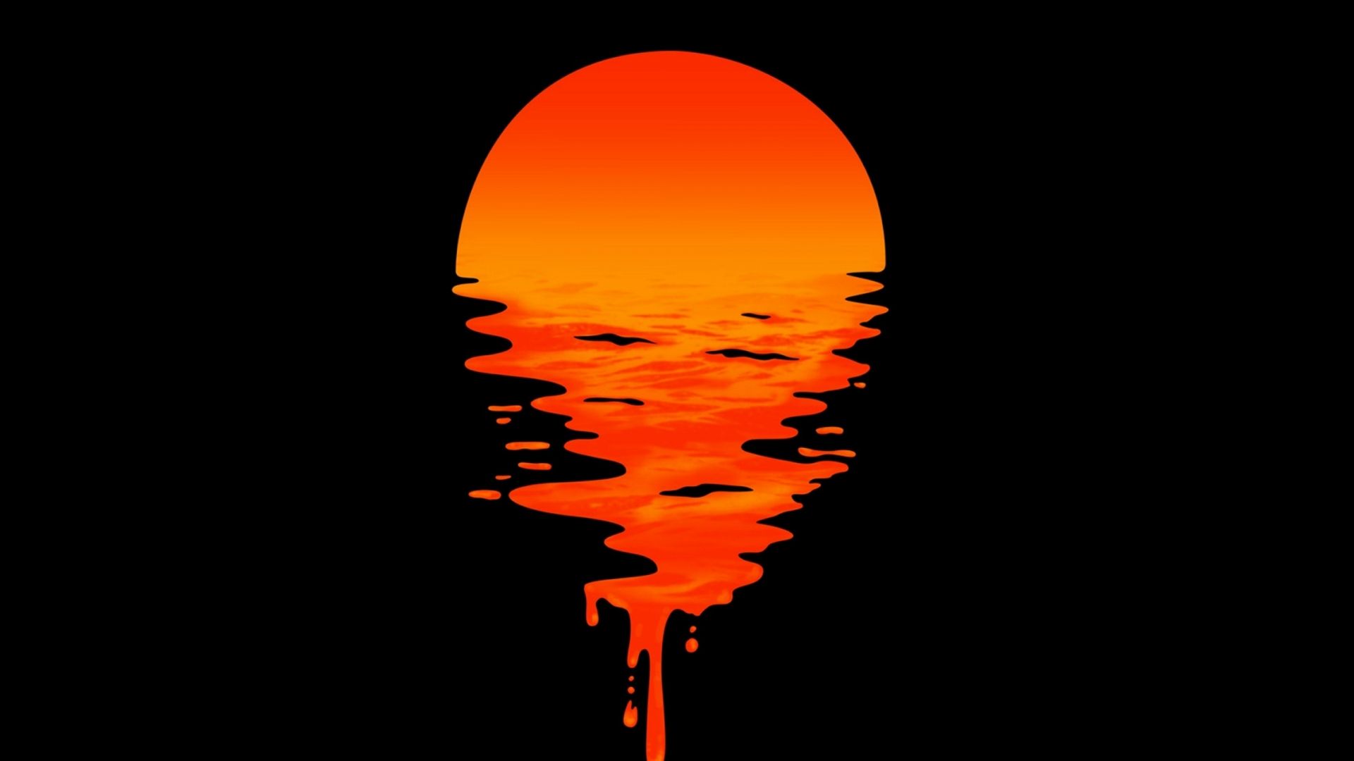 Desktop wallpaper lake, sunset, orange, minimal, dark, HD image, picture, background, 5877e7