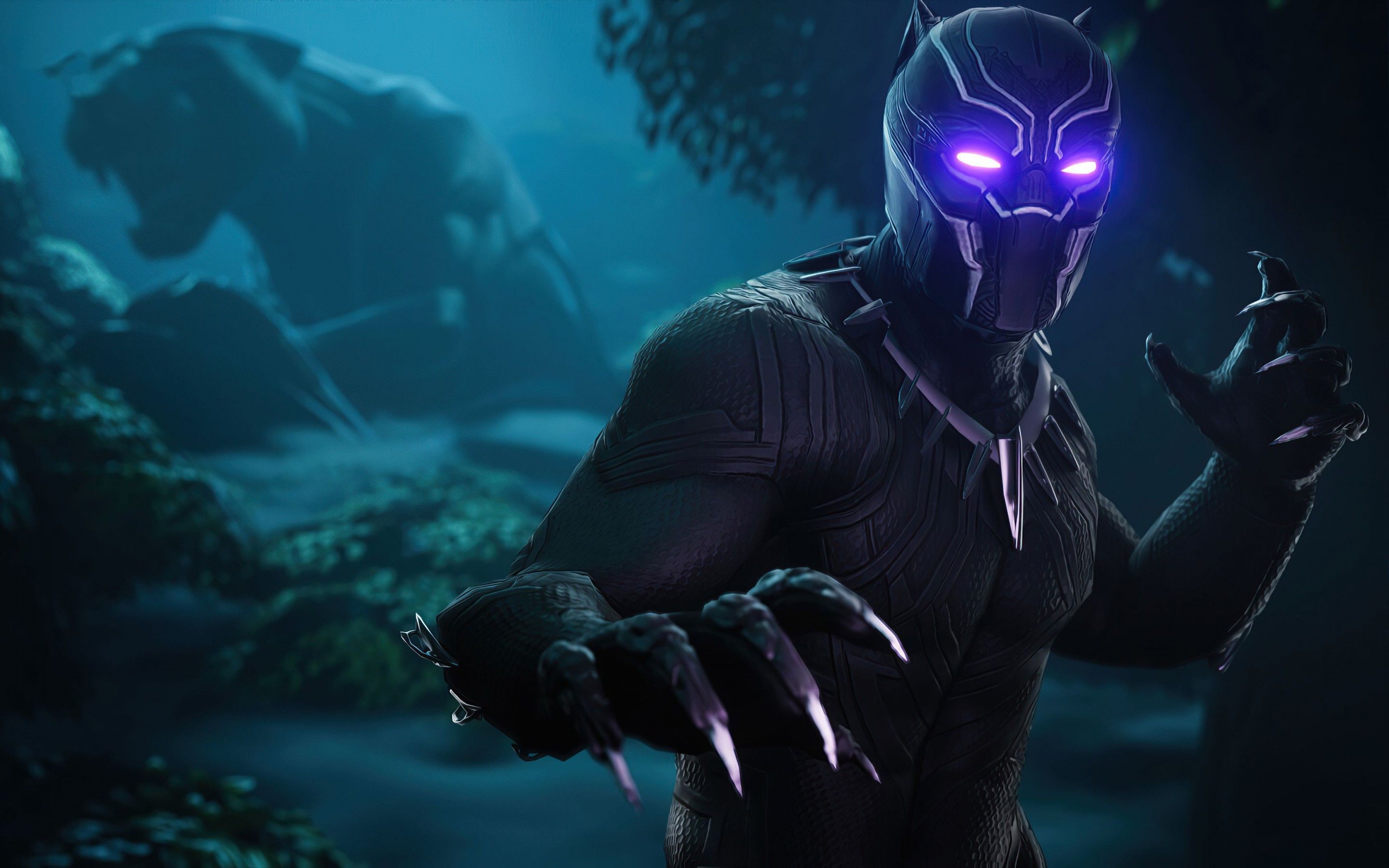 Black Panther 4K Wallpaper, Fortnite, Skin, Dark, 2020 Games, Neon, Games