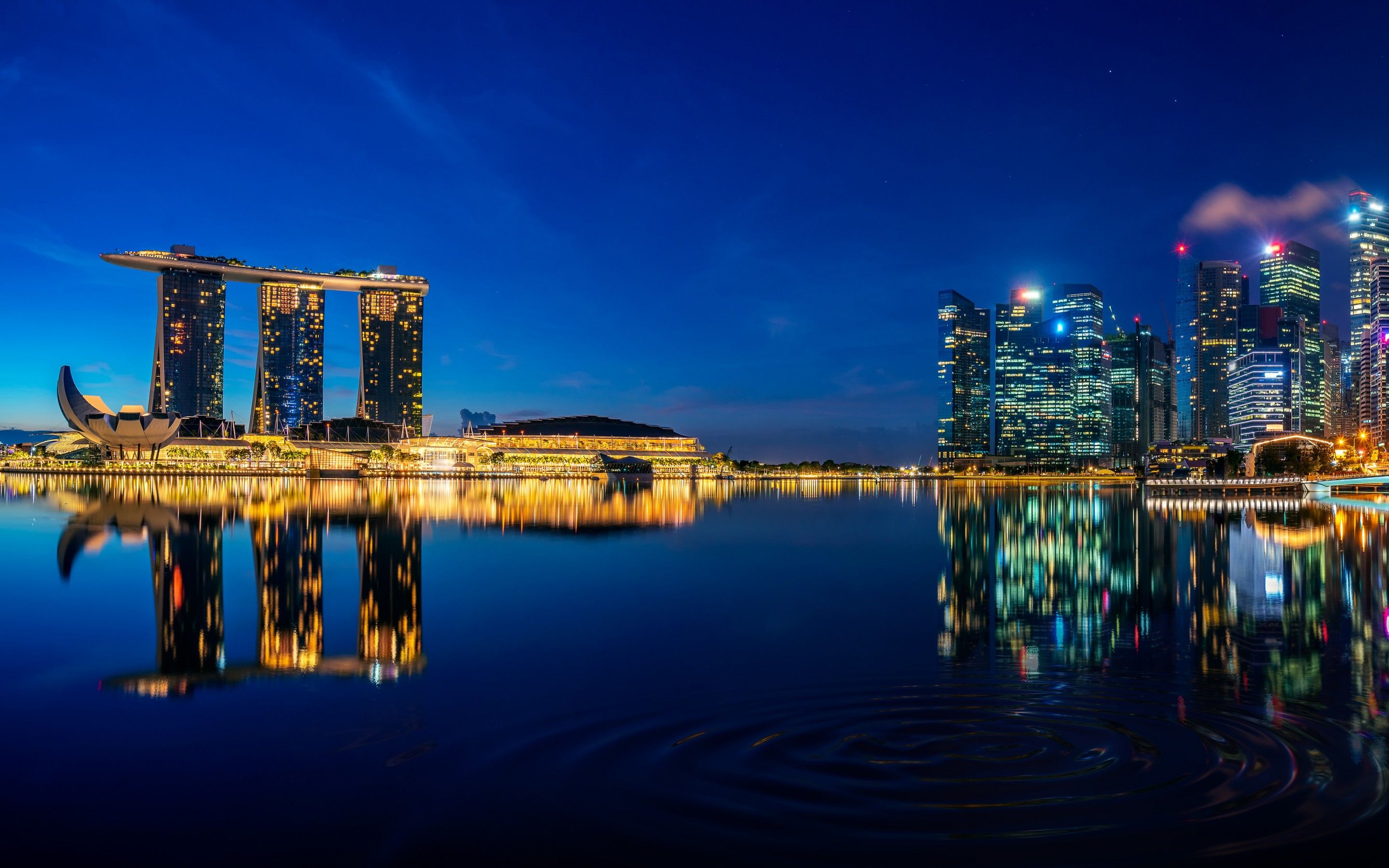 Singapore 4K Wallpaper, Marina Bay Sands, Downtown, Cityscape, City lights, Night, Reflections, World