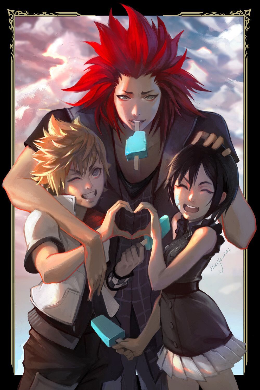 The Wholesome Trio Artwork RY5EQE. Roxas Kingdom Hearts, Kingdom Hearts Wallpaper, Kingdom Hearts Fanart