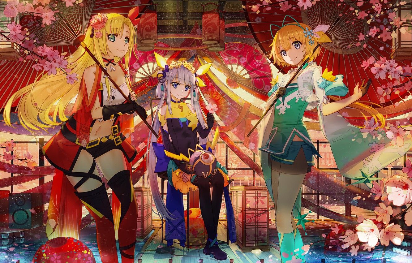 Wallpaper girls, anime, trio image for desktop, section арт