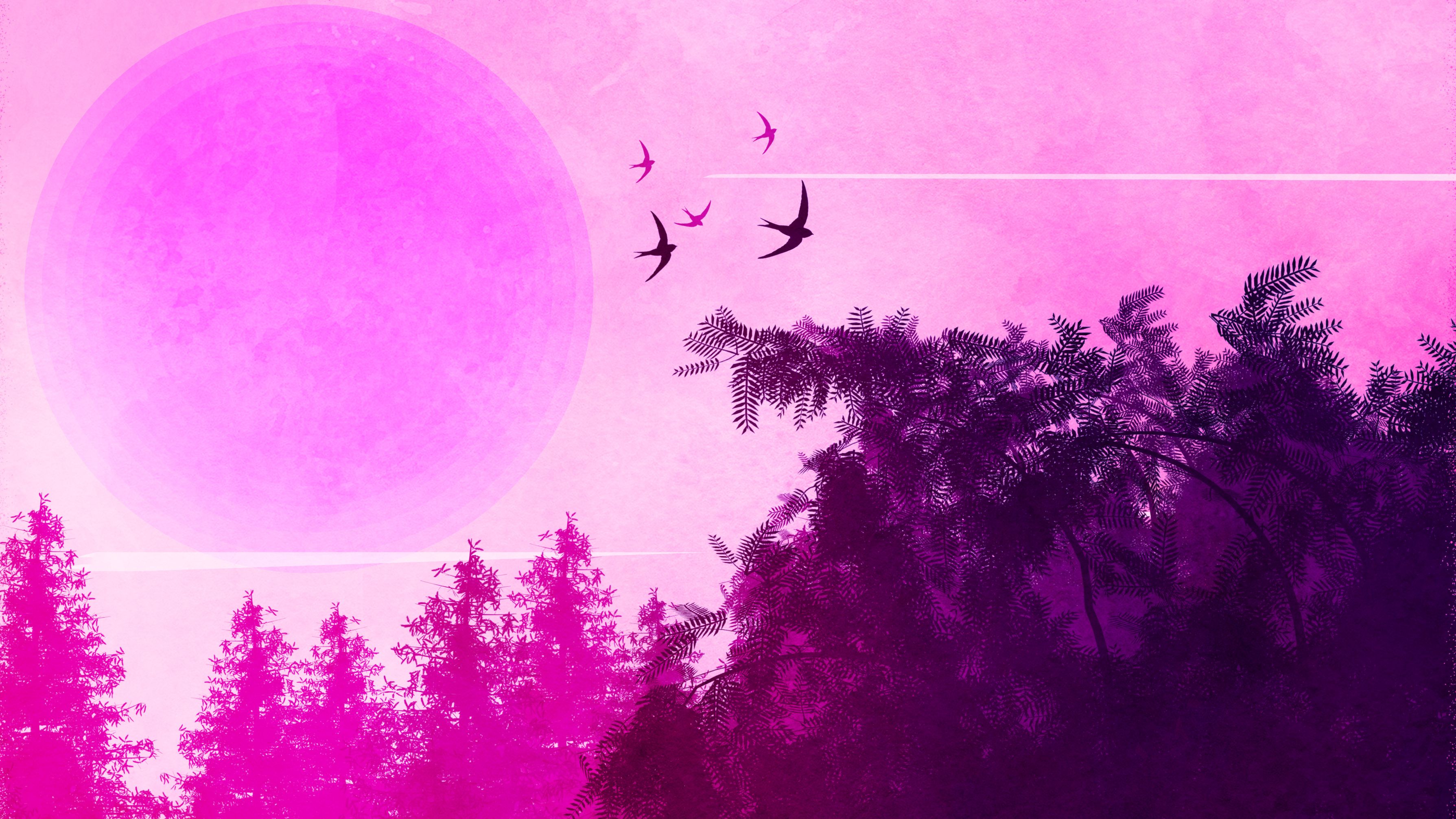 Pink Birds Forest Landscape 4k, HD Artist, 4k Wallpaper, Image, Background, Photo and Picture