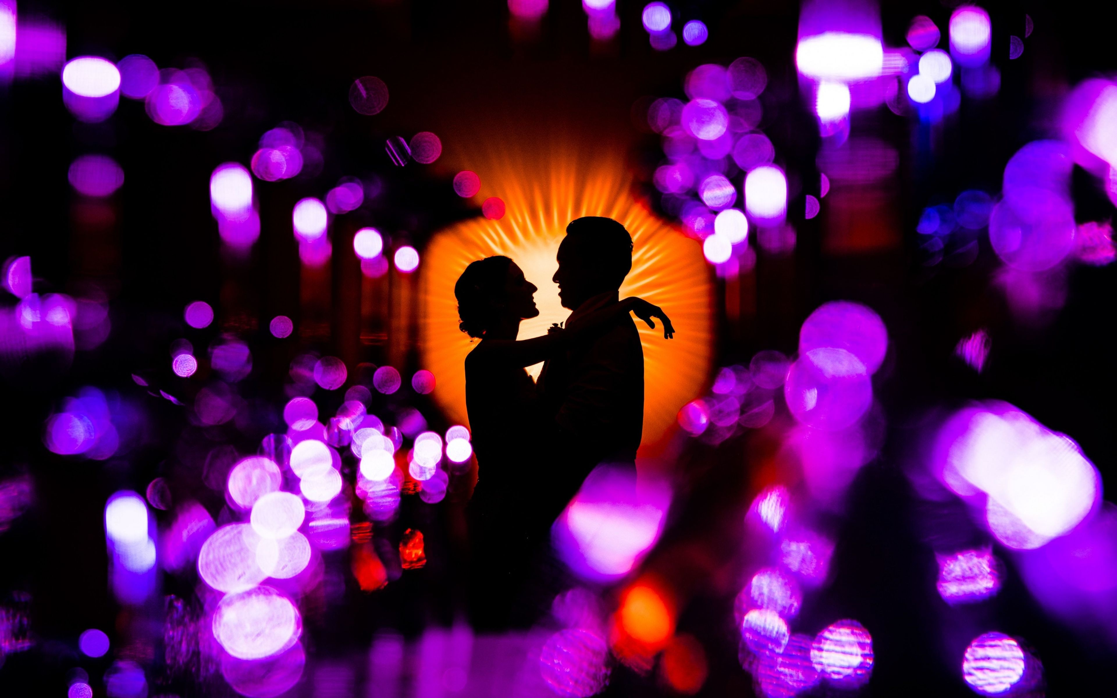 Download 3840x2400 wallpaper couple, romantic love, silhouette, bokeh, purple, 4k, ultra HD 16: widescreen, 3840x2400 HD image, background, 15289