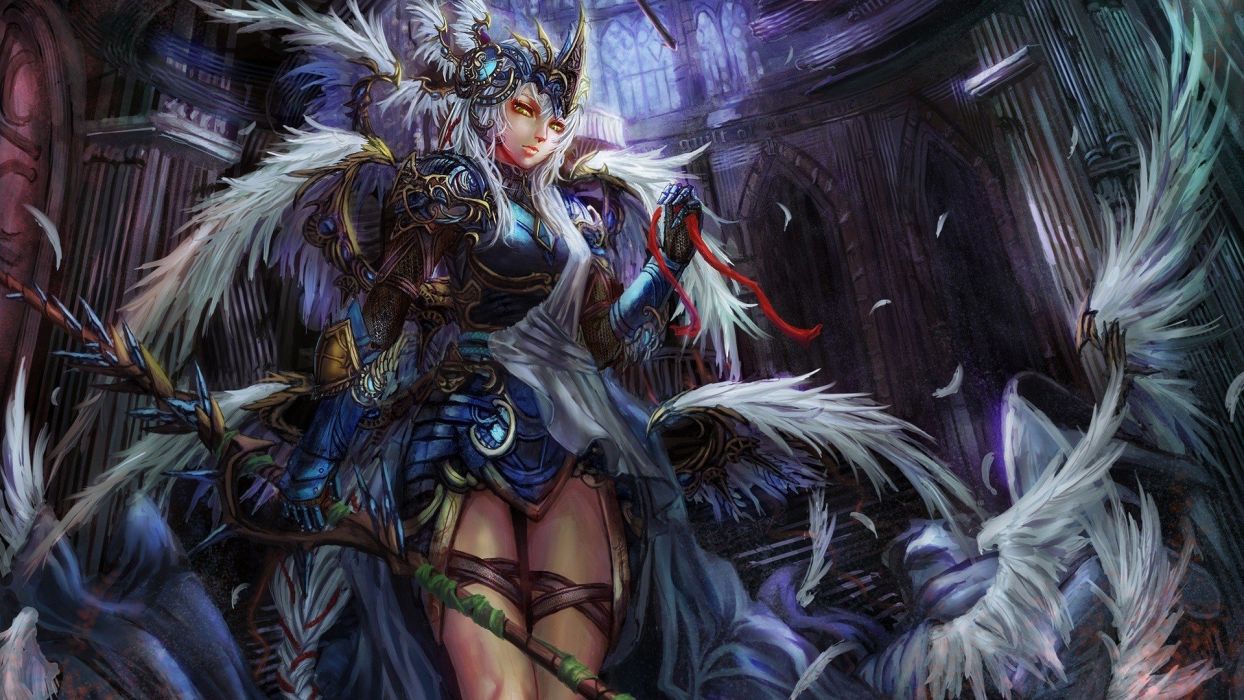 Women fantasy wings valkyrie feathers fantasy art digital art artwork wallpaperx1080