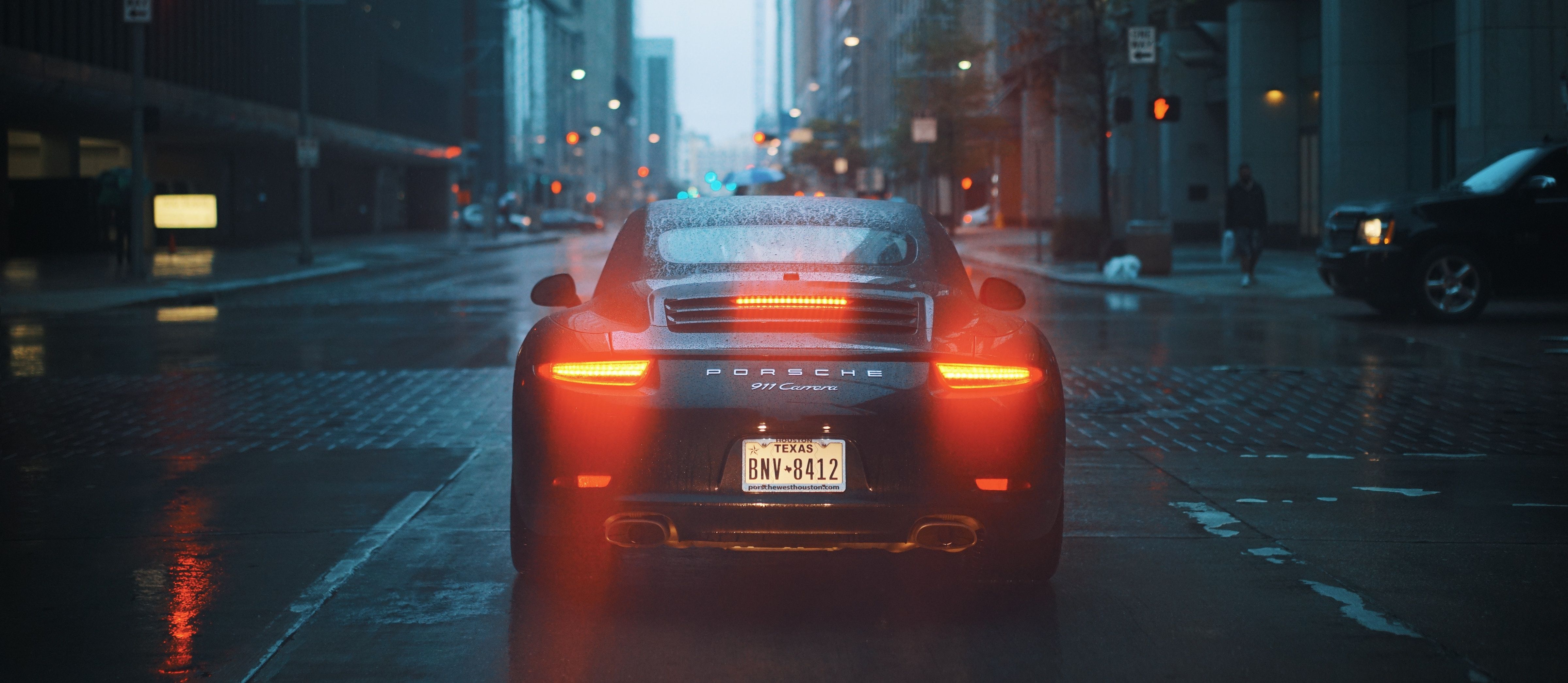 Porsche 911 Carrera Talilights Bokeh Rain City, HD Cars, 4k Wallpaper, Image, Background, Photo and Picture