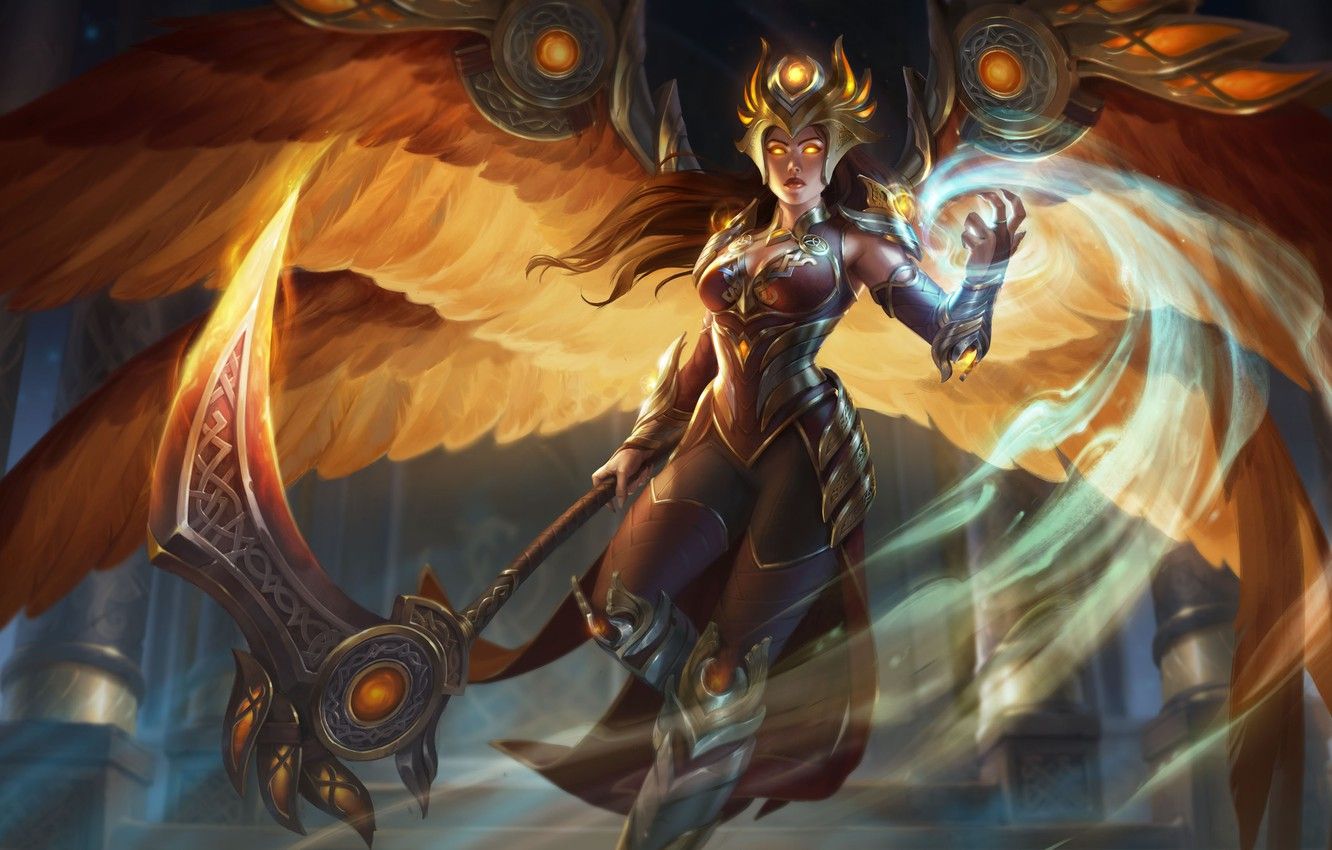 Wallpaper Girl, Girl, Wings, Fantasy, Mythology, Fiction, Illustration, Characters, Wings, Valkyrie, Thanatos, Smite, Game Art, Mythology, by Anna Christenson, Anna Christenson image for desktop, section игры