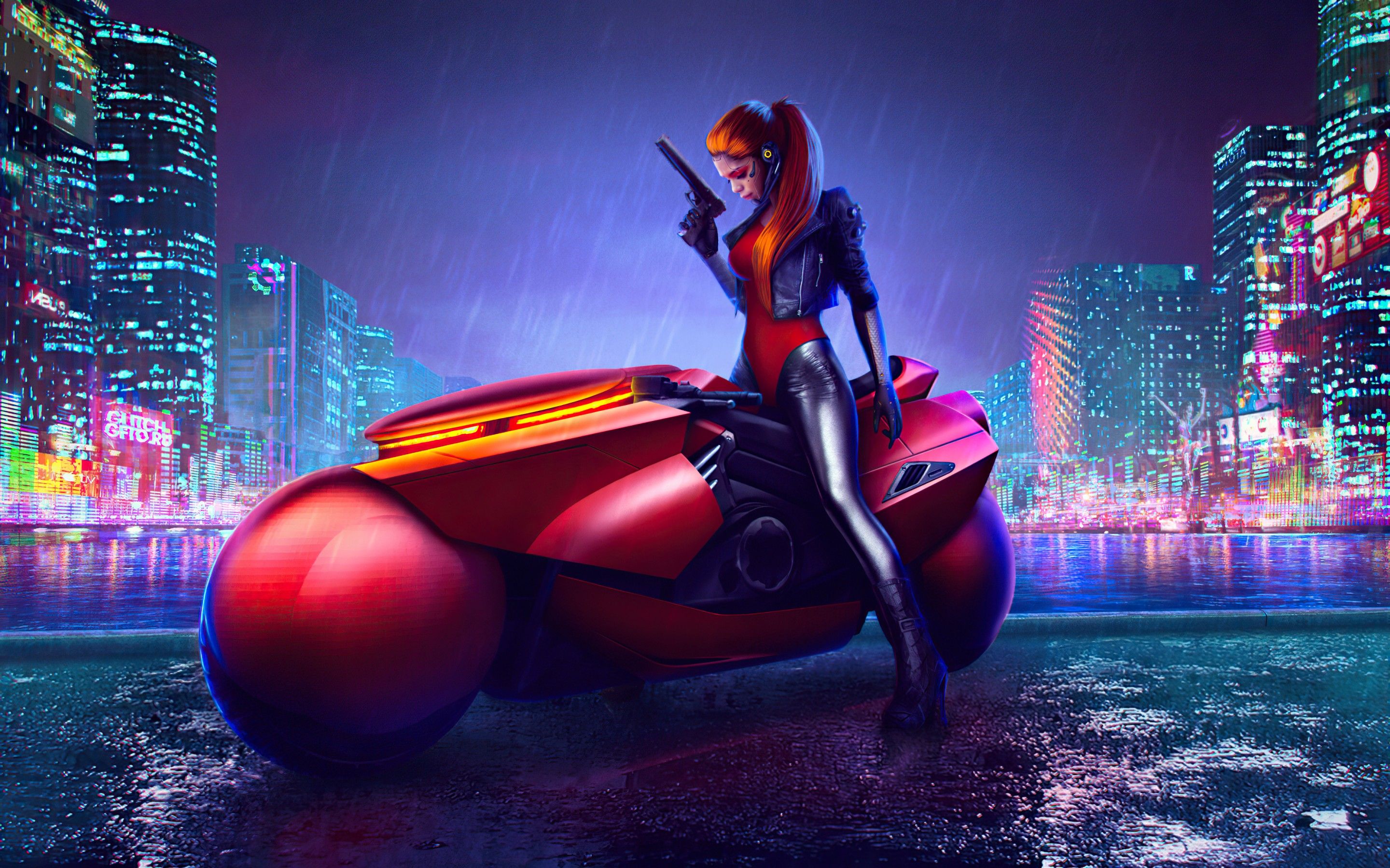 Cyberpunk girl 4K Wallpaper, Cyberpunk bike, Digital art, Graphics CGI