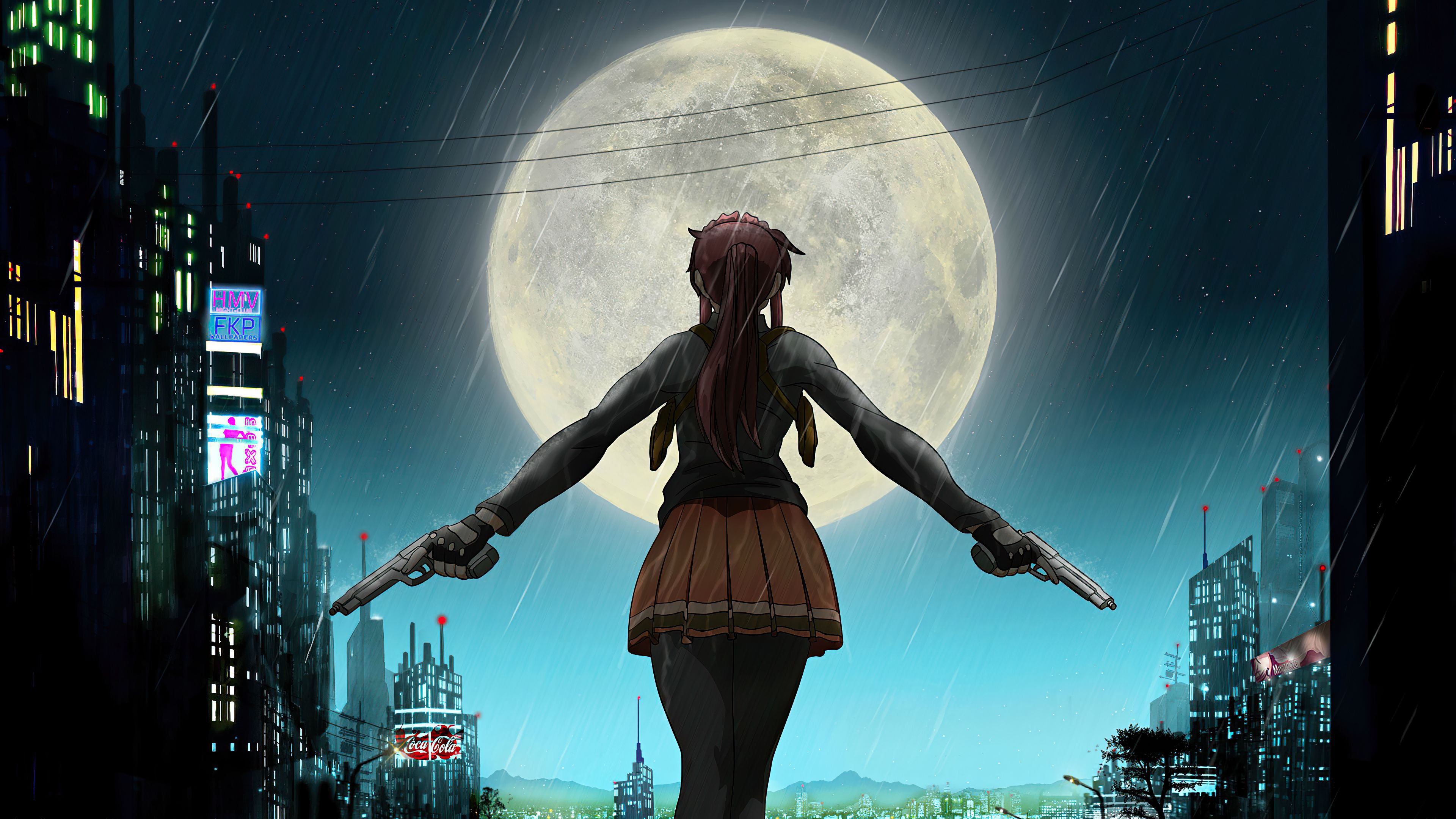 Anime Girl School Uniform Ponytail Rain 4k, HD Anime, 4k Wallpaper, Image, Background, Photo and Picture
