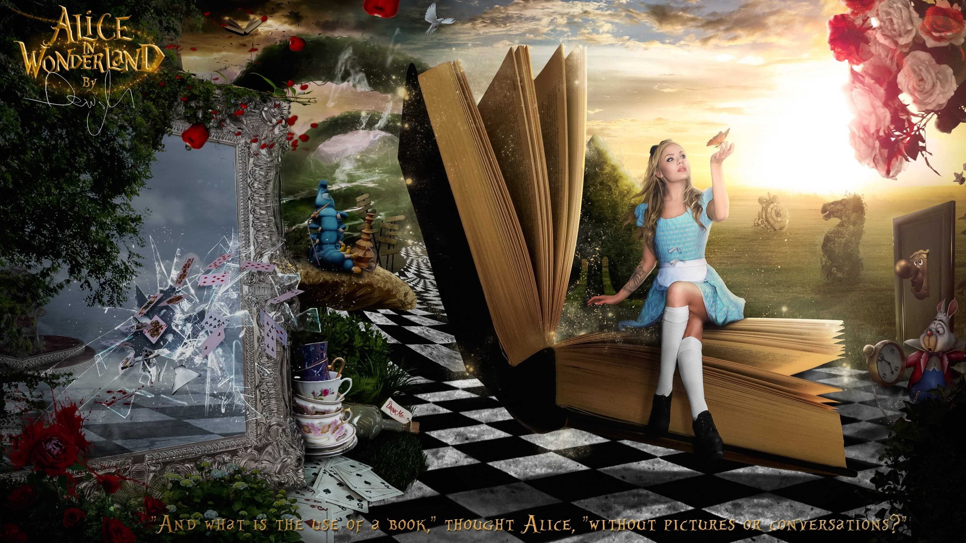 The White Rabbit with a trumpet  Alice in Wonderland Wallpaper  Wallaland