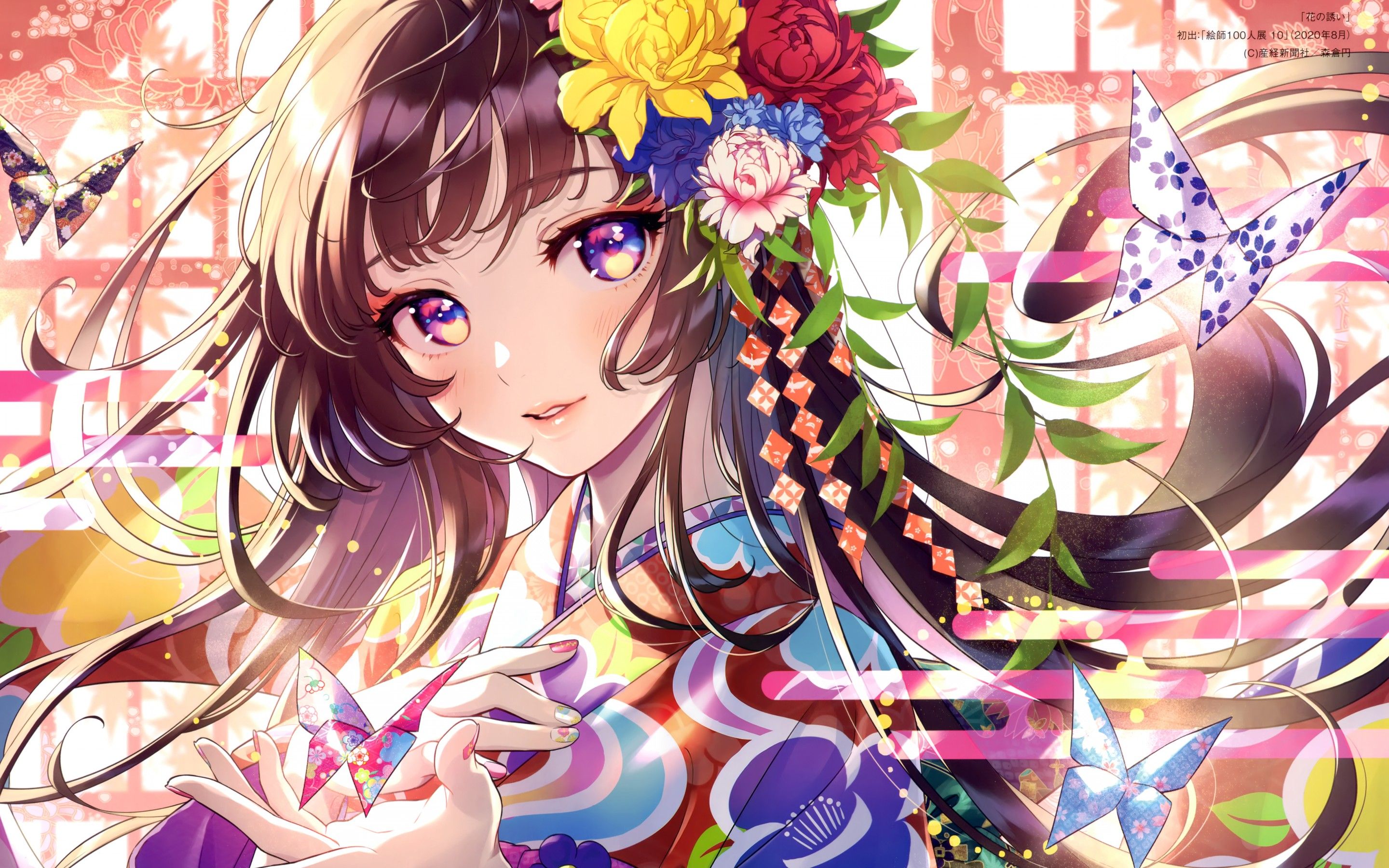 Anime girl 4K Wallpaper, Floral, Colorful, Girly, Magical, 5K, Fantasy
