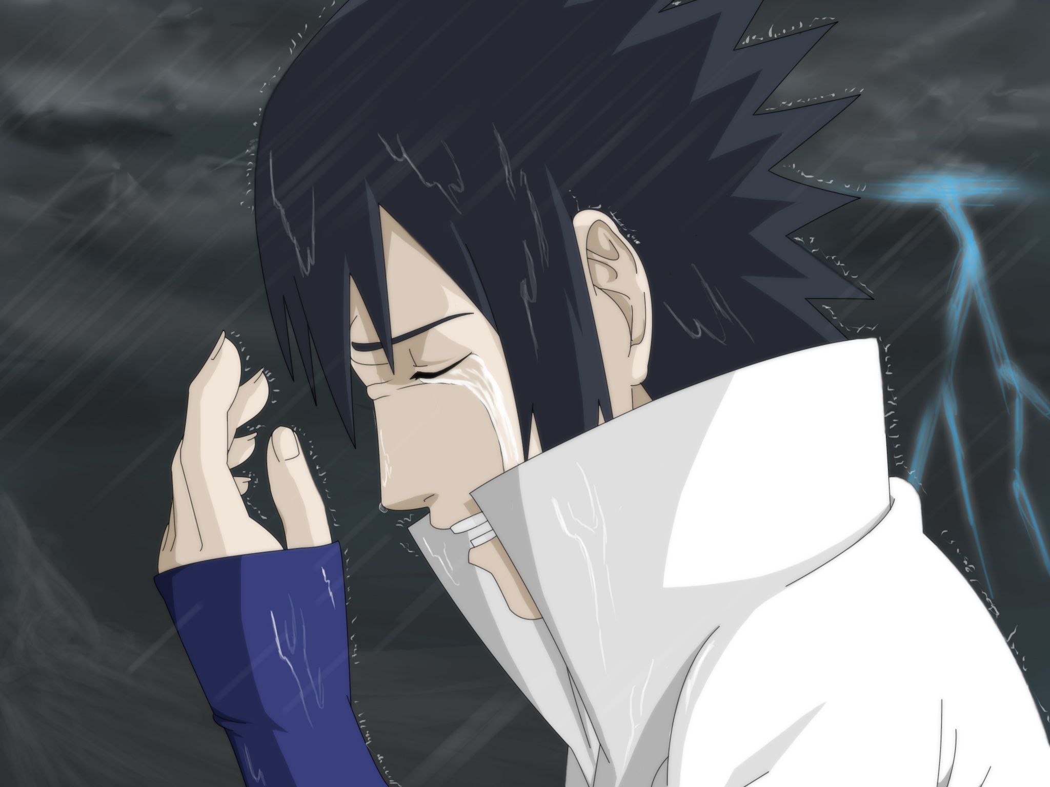rain uchiha sasuke naruto shippuden crying 2048x1536 wallpapers - Anime Nar...